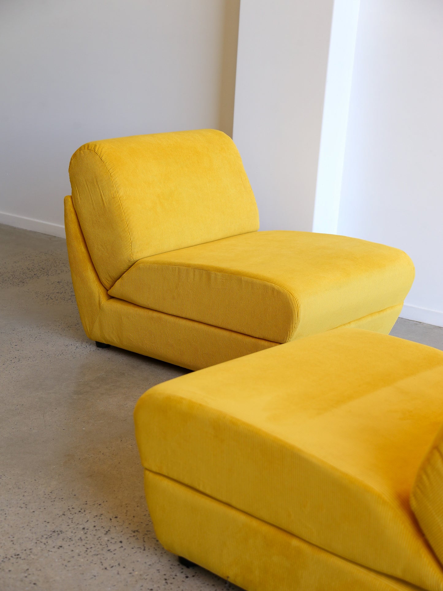 Zanotta Set of Two Yellow Velvet Lounge Chairs