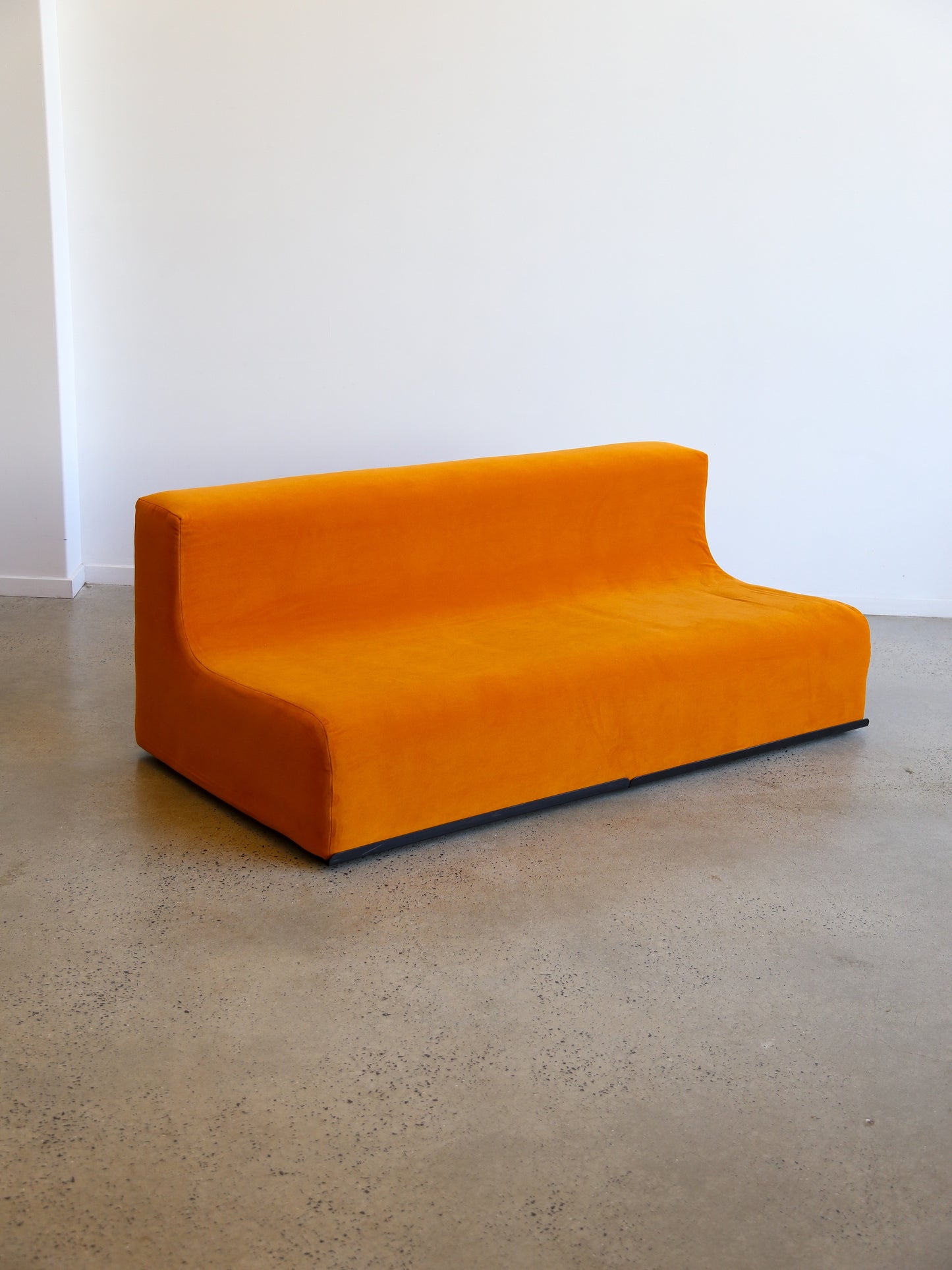 Space Age Three Seater Orange Velvet Sofa