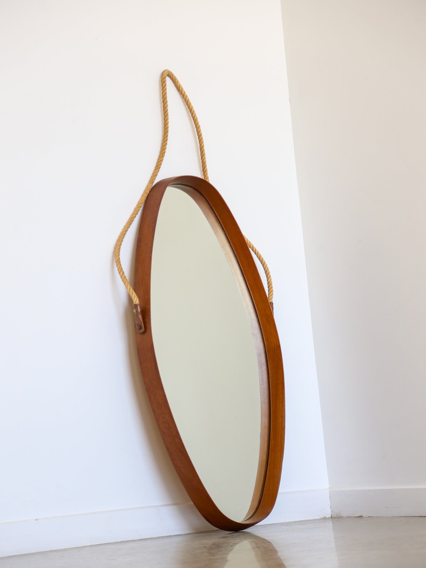 Mid Century Modern Wall Mirror with Teakwood Frame