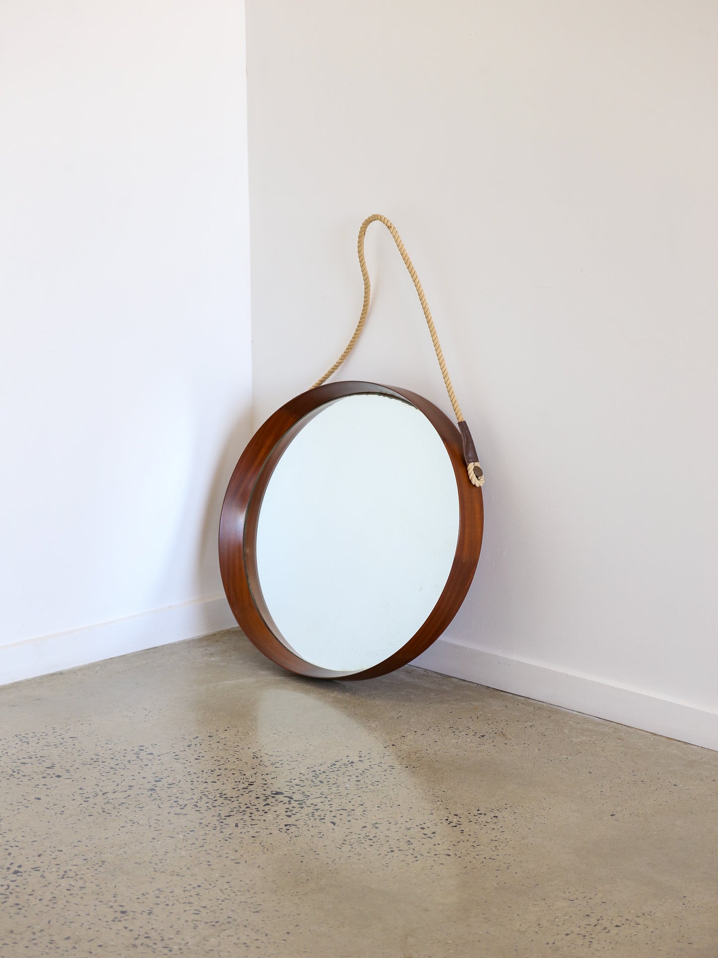 Round Wall Mirror with Teakwood Frame 1960s