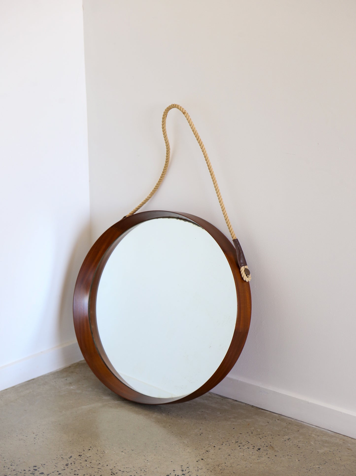 Round Wall Mirror with Teakwood Frame 1960s