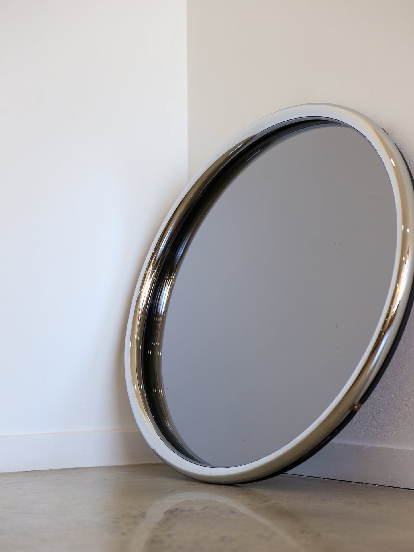 Mid Century Modern Chrome Frame Round Wall Mirror