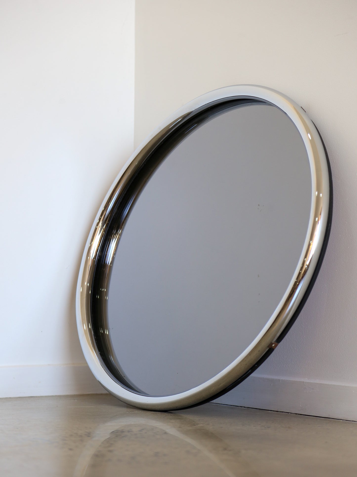 Mid Century Modern Chrome Frame Round Wall Mirror