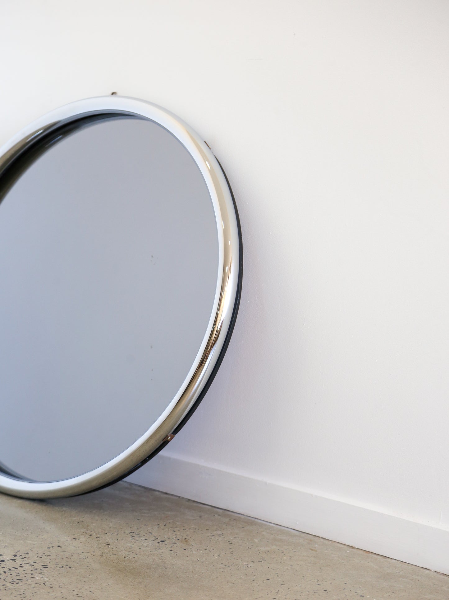 Mid Century Modern Chrome Frame Round Wall Mirror