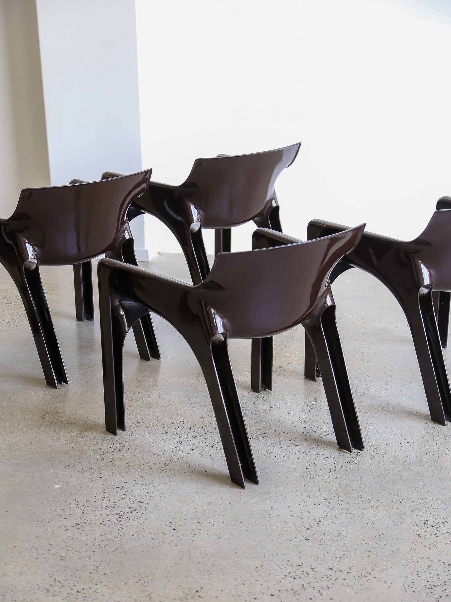 Gaudi Brown Chairs by Vico Magistretti for Artemide Set of Five 1970s