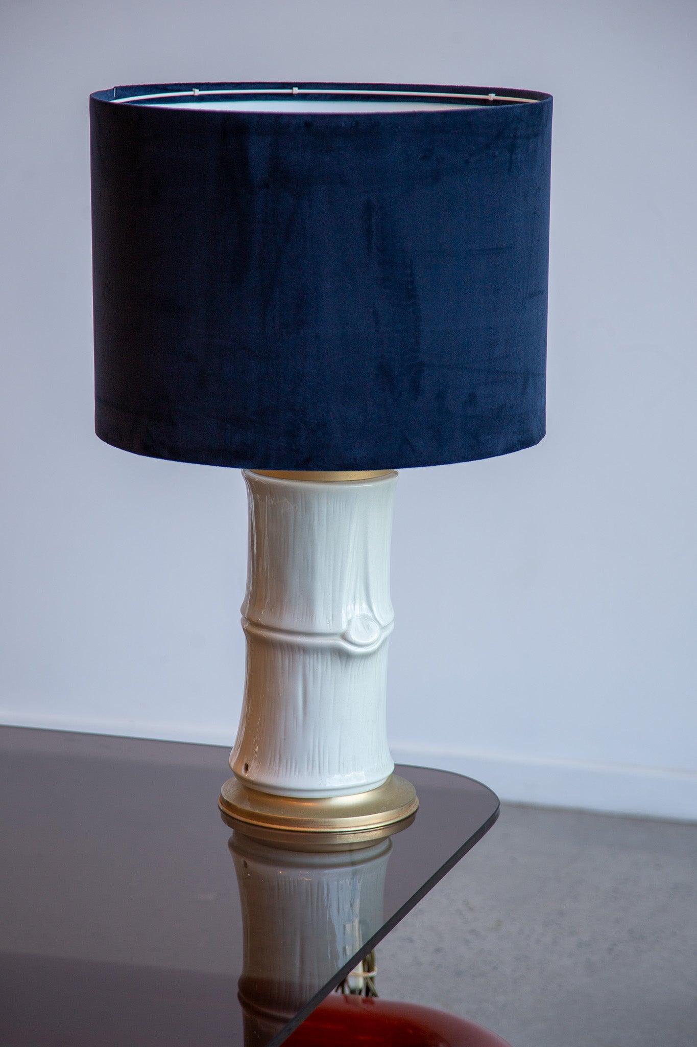 Large Italian Bamboo-Form Ceramic Table Lamp