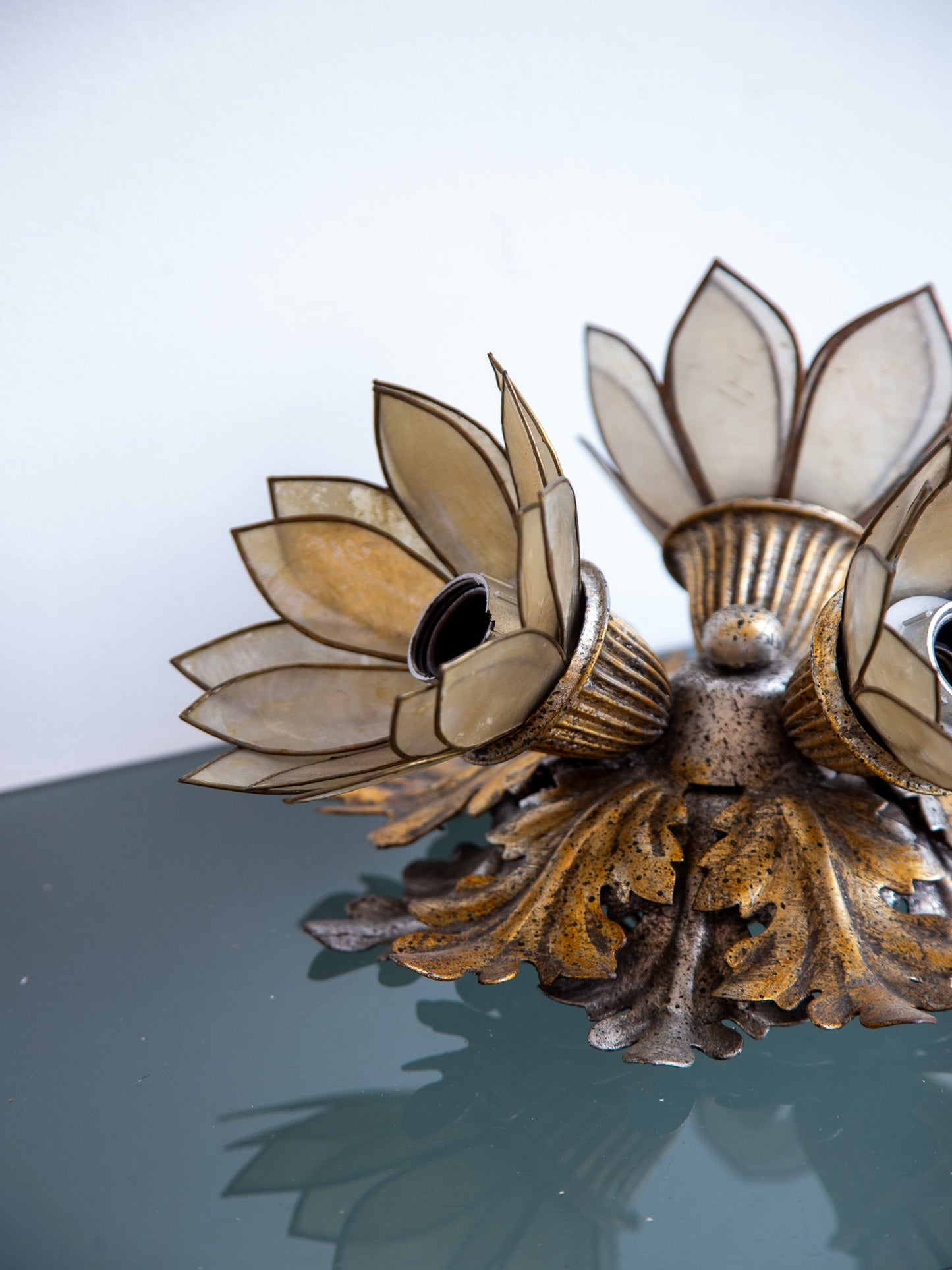 Set of Three Italian Floral Sconces in Gilt Iron by Banci Firenze