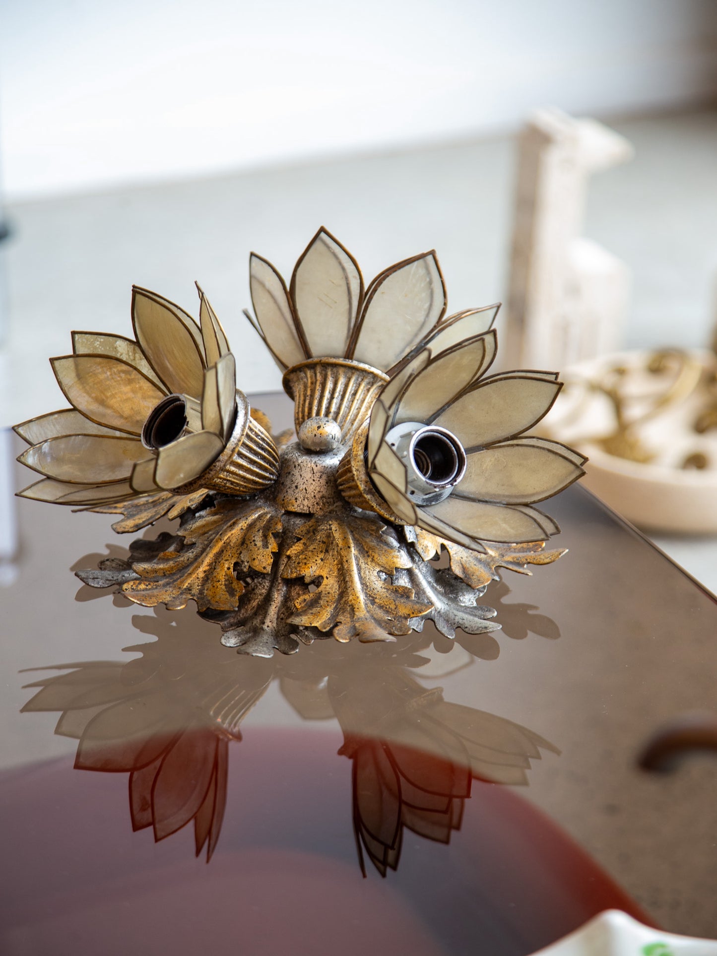 Set of Three Italian Floral Sconces in Gilt Iron by Banci Firenze