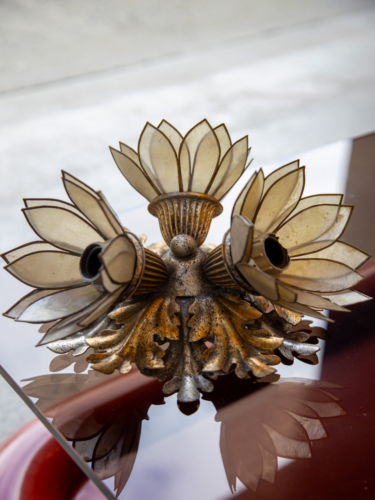 Set of Three Italian Floral Sconces in Gilt Iron by Banci Firenze