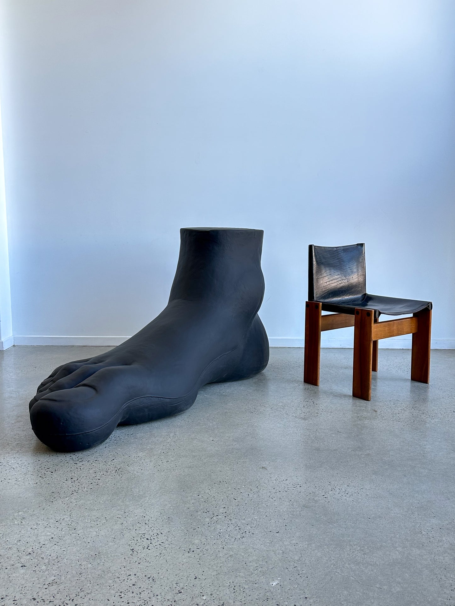 "Monk" Set of Four Black Leather & Walnut Timber Chairs by Afra and Tobia Scarpa for Molteni