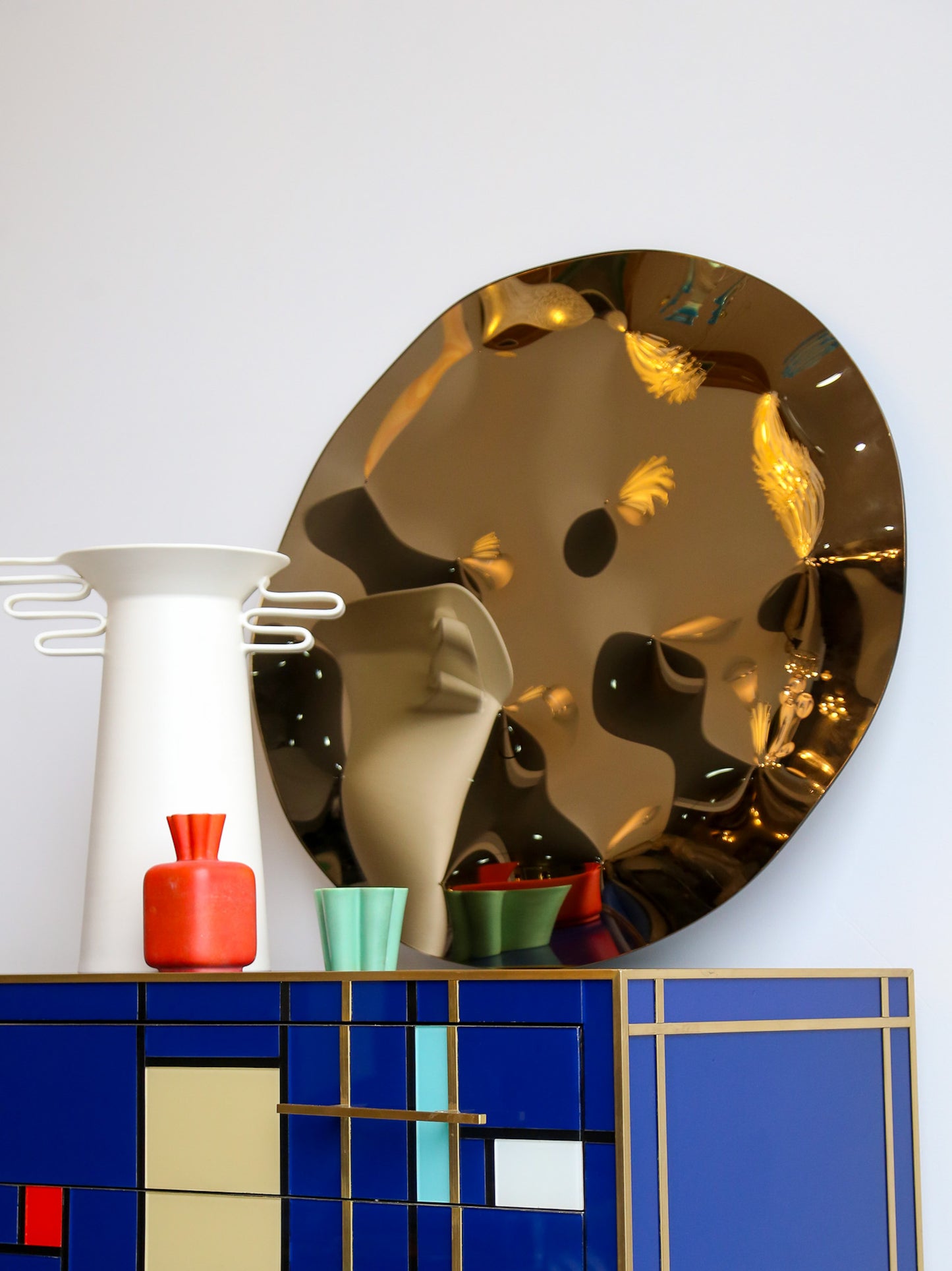 Contemporary Phantasia Single Plate Mirror Curved Bronze Glass by Esa Design