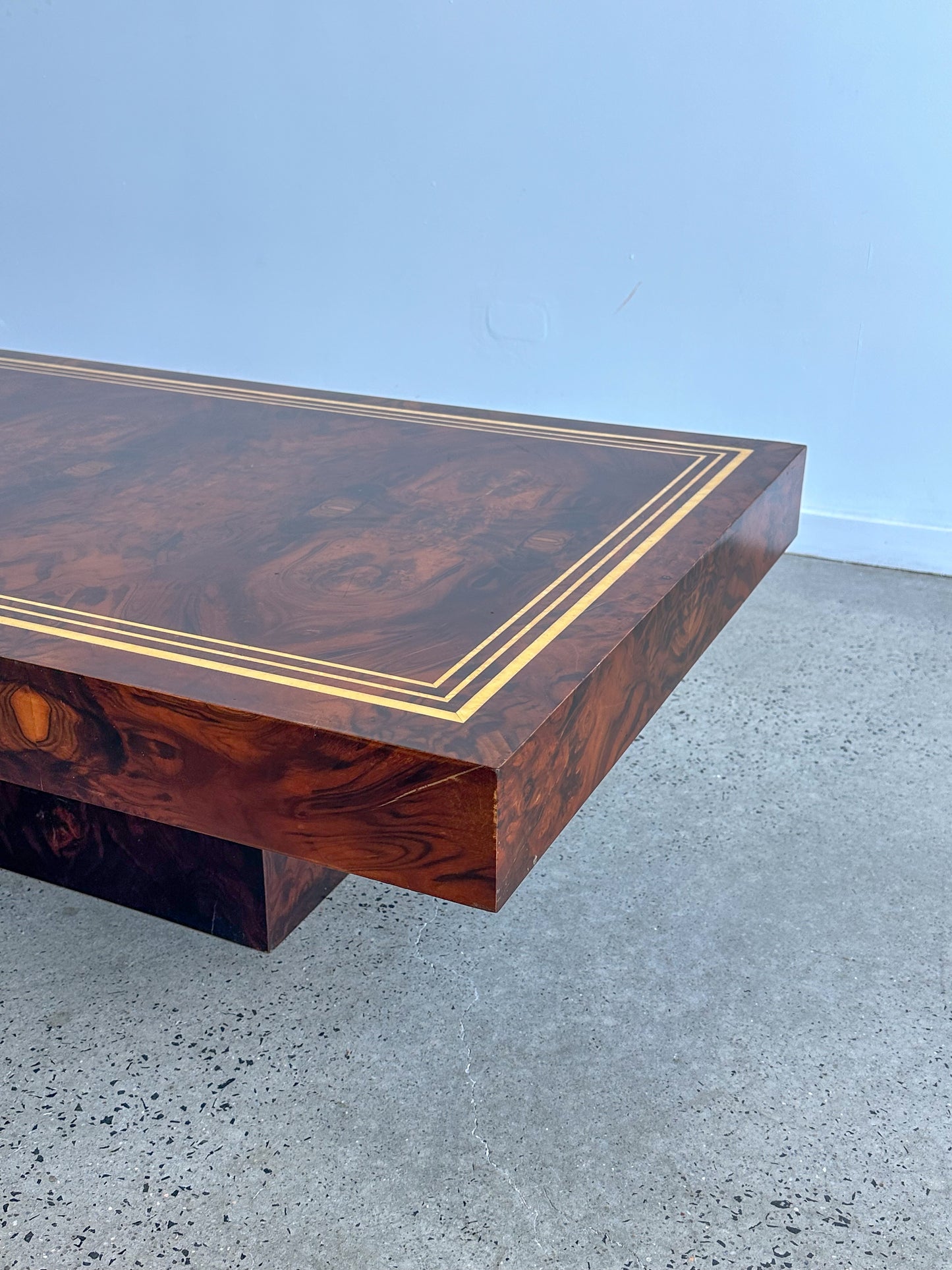 Mid Century Modern Aldo Tura Burlwood Flooting Platform Coffee Table, 1950