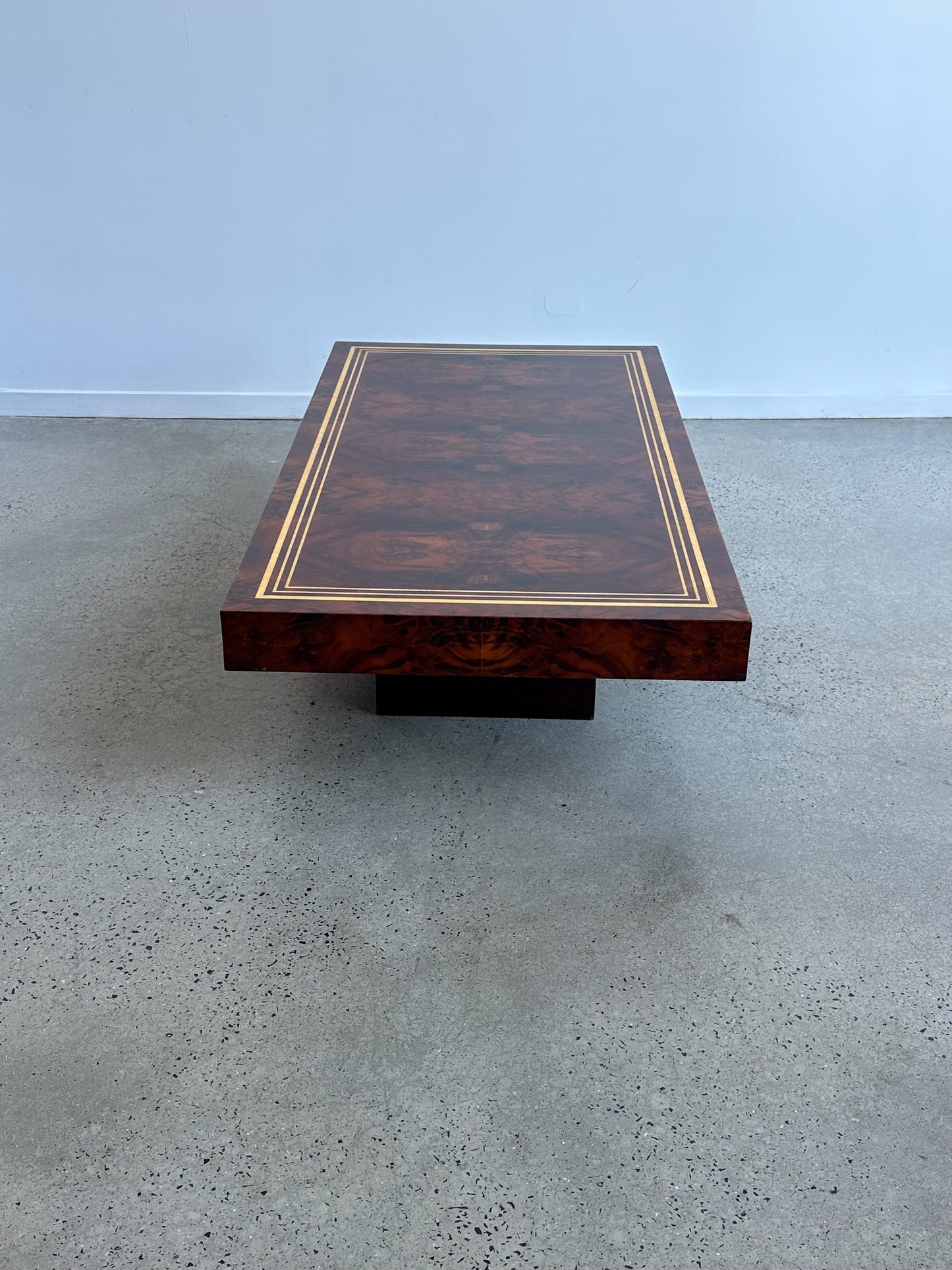 Mid Century Modern Aldo Tura Burlwood Flooting Platform Coffee Table, 1950