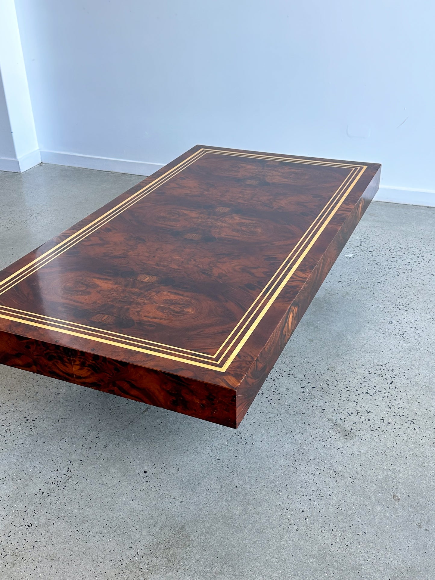 Mid Century Modern Aldo Tura Burlwood Flooting Platform Coffee Table, 1950