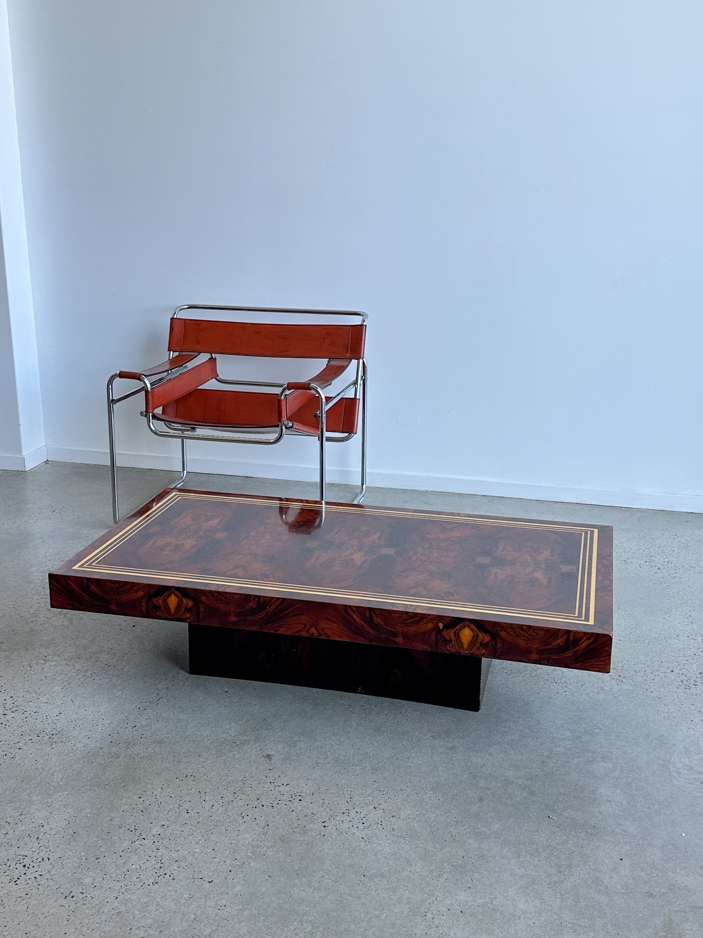 Mid Century Modern Aldo Tura Burlwood Flooting Platform Coffee Table, 1950