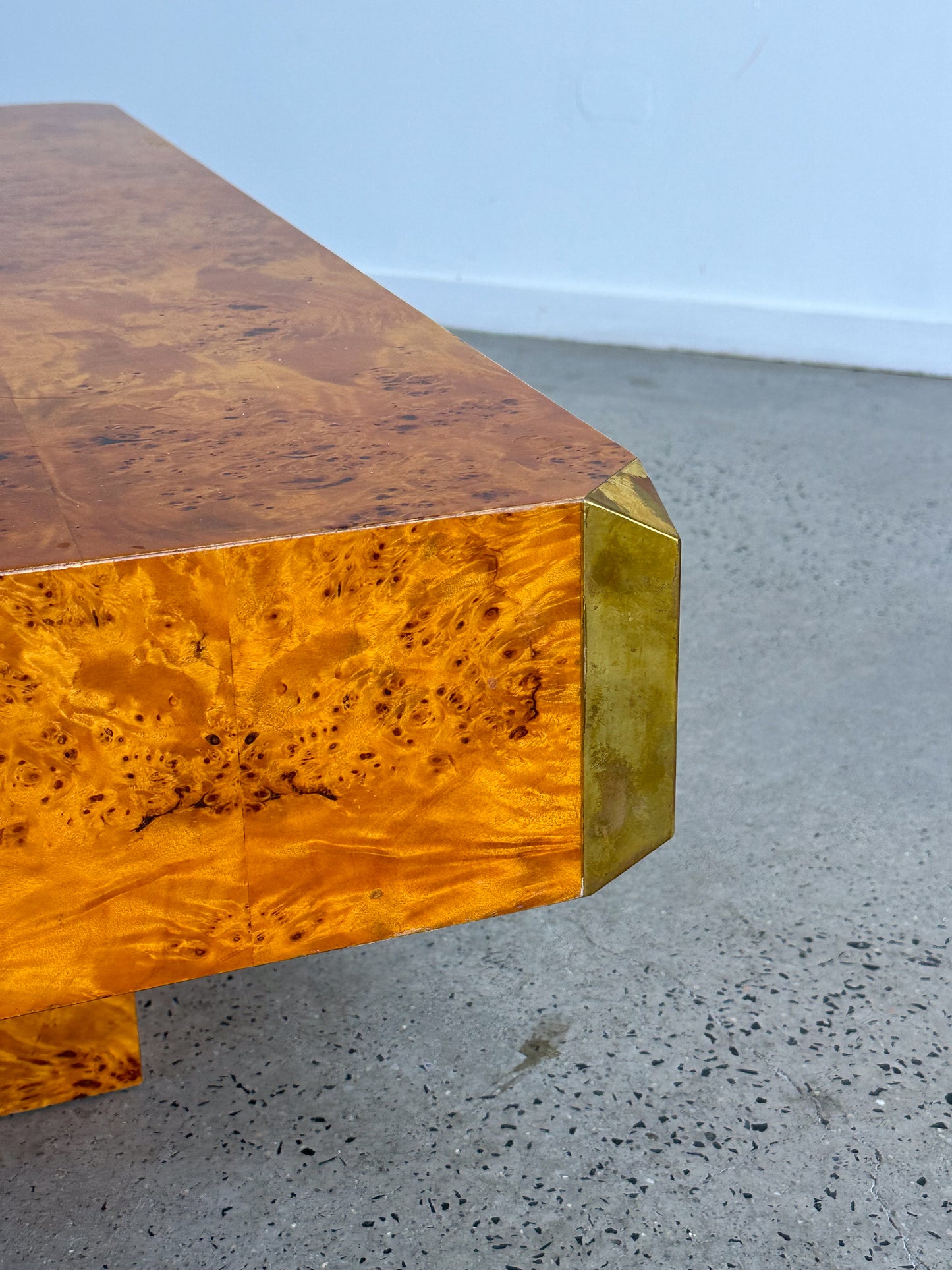 "Alveo" by Willy Rizzo for Mario Sabot Burlwood Brass Coffee Table 1970s