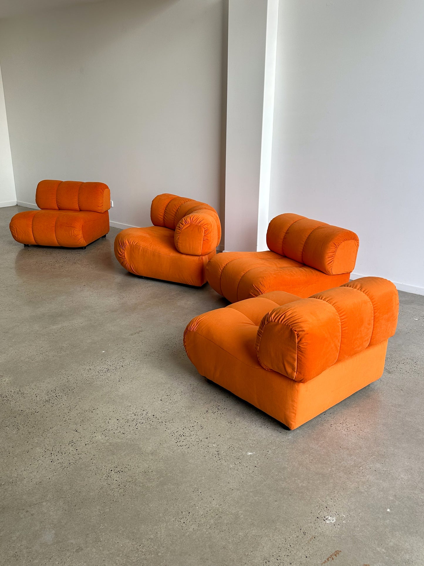 Giuseppe Munari for Poltronova Set of Four Modular Orange Sofa 1970s