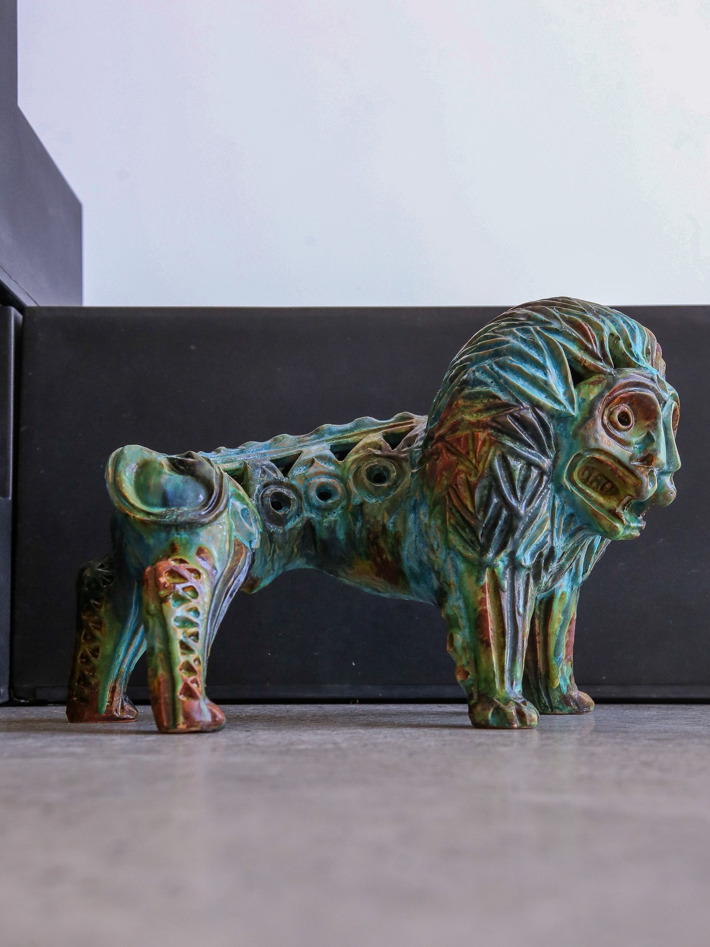 Bitossi Blue Lion Glazed Ceramic by Alvino Bagni