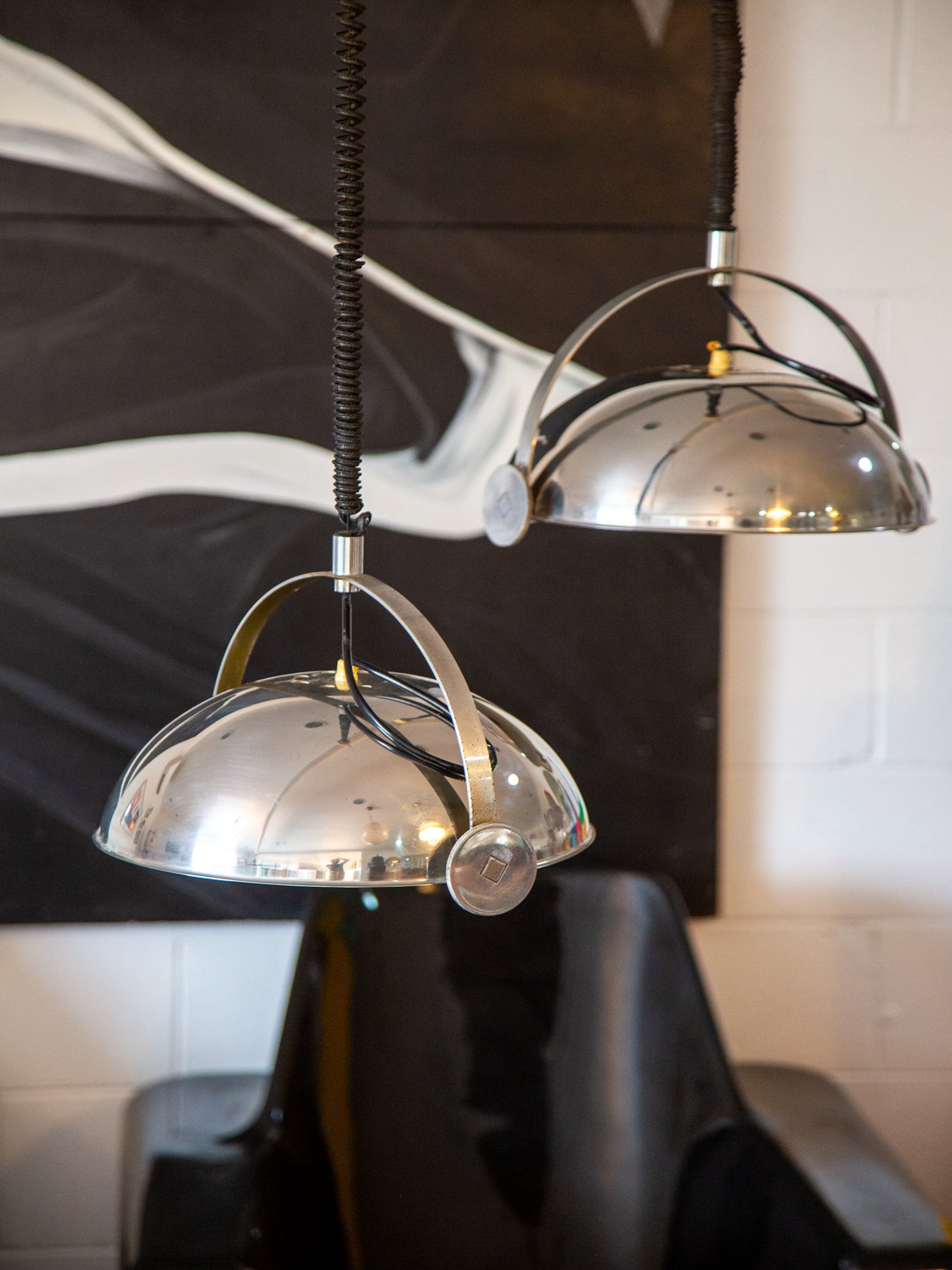 Midcentury chrome pendants lights by Goffredo Reggiani for Reggiani Srl, 1960s