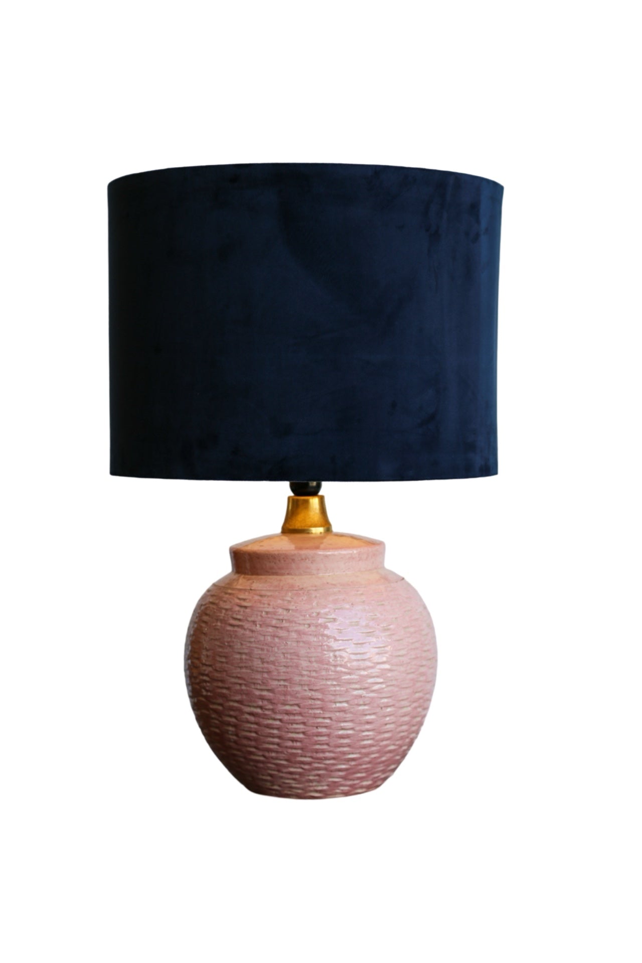 Italian 1970s ceramic table lamp with velvet shade - Lumini Collections
