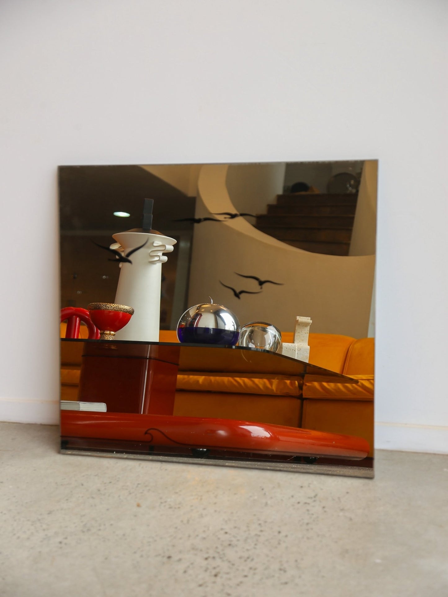 Italian Artistic Wall Mirror with Flying Birds, 1970s - Lumini Collections