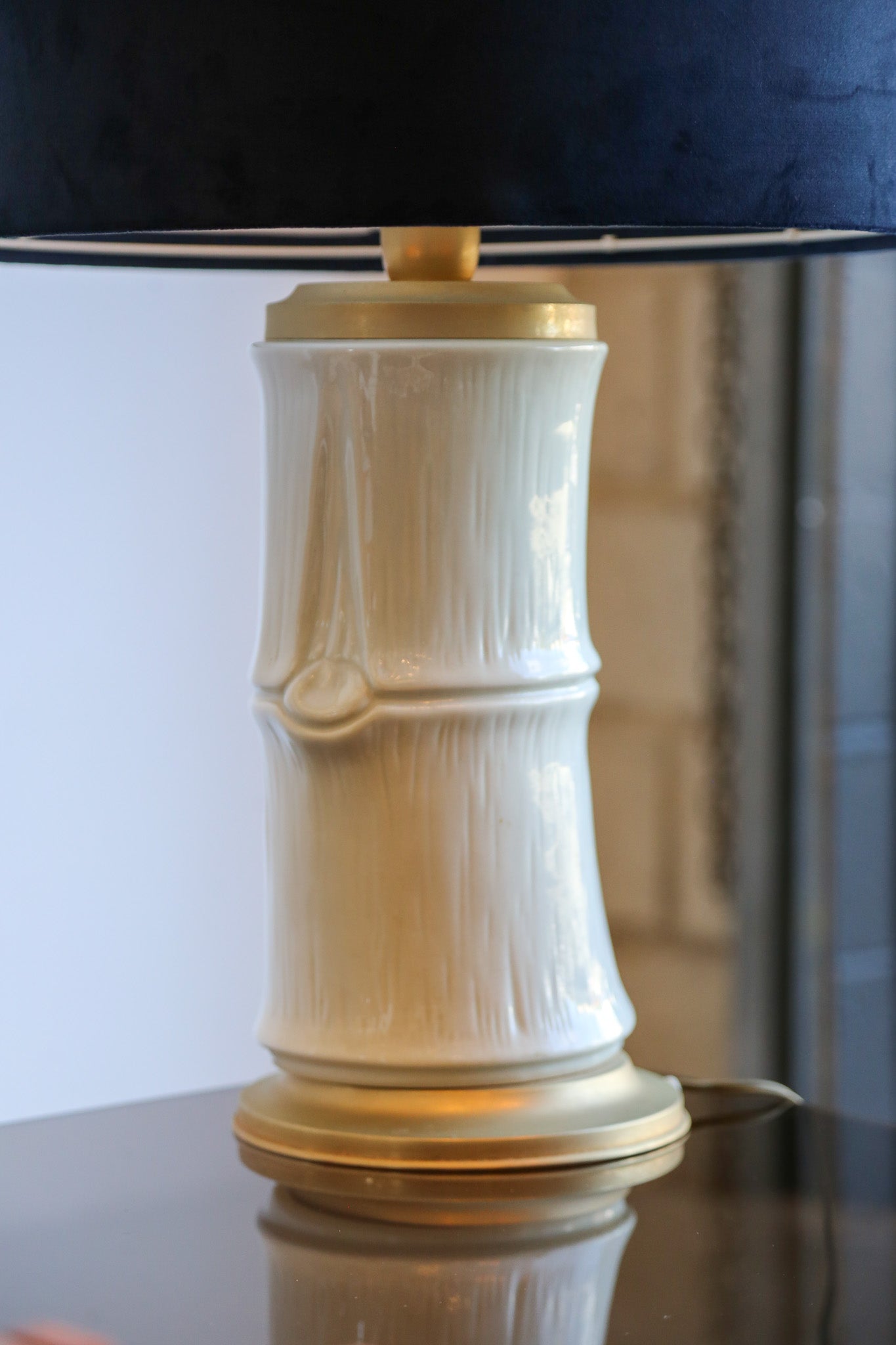 Italian Ceramic Bamboo Table Lamp with Brass Base, 1970s - Lumini Collections