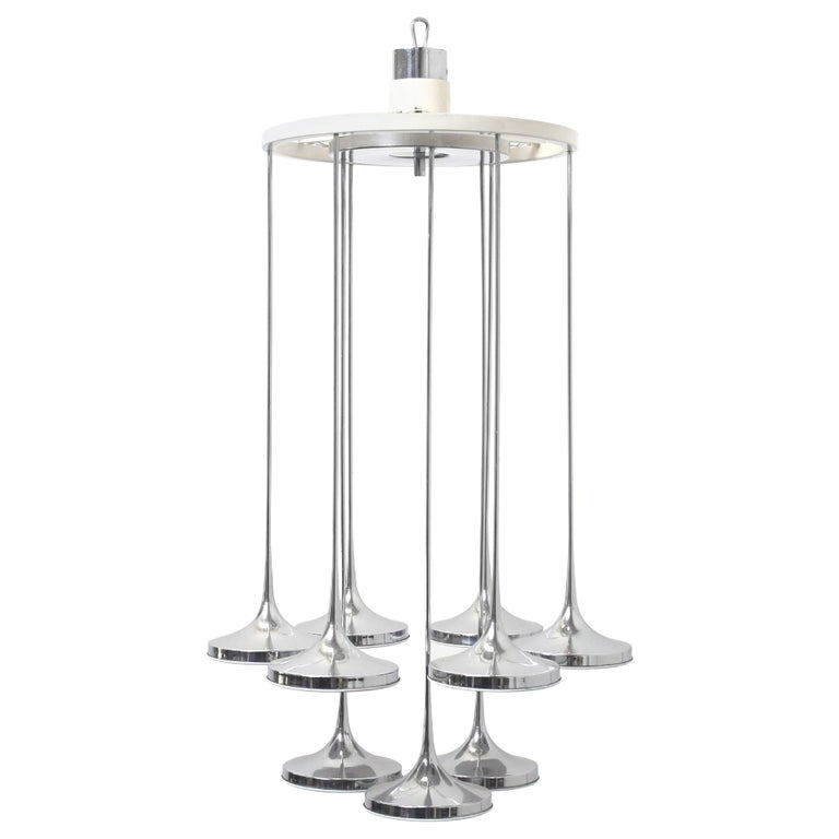 Italian Chrome Trumpet Chandelier by Angelo Brotto for Esperia - Lumini Collections