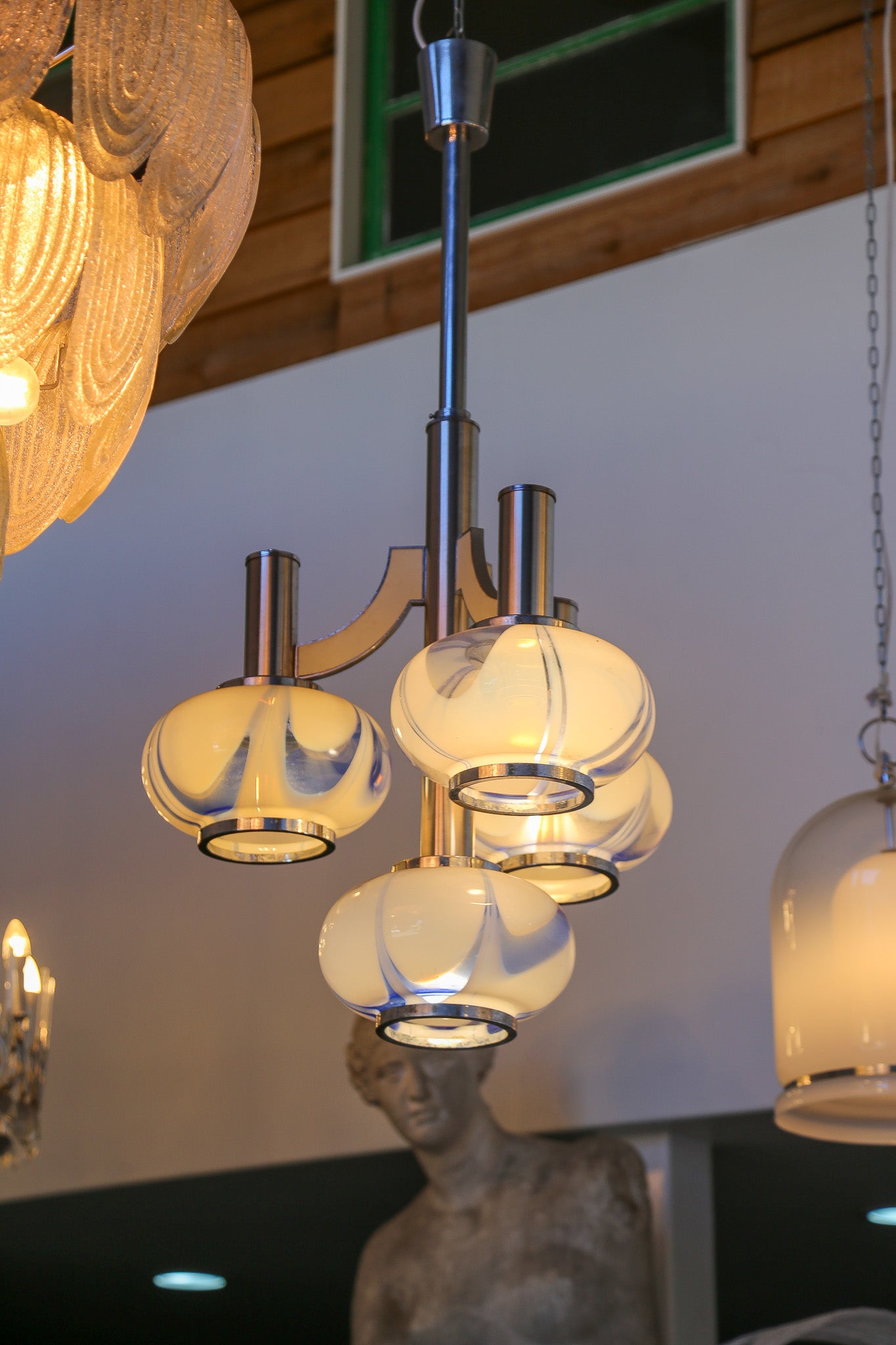 Italian Glass and Chrome Pendant Light by Gaetano Sciolari - Lumini Collections