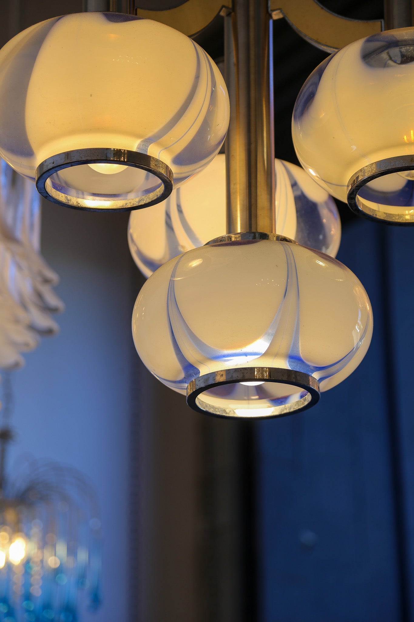 Italian Glass and Chrome Pendant Light by Gaetano Sciolari - Lumini Collections