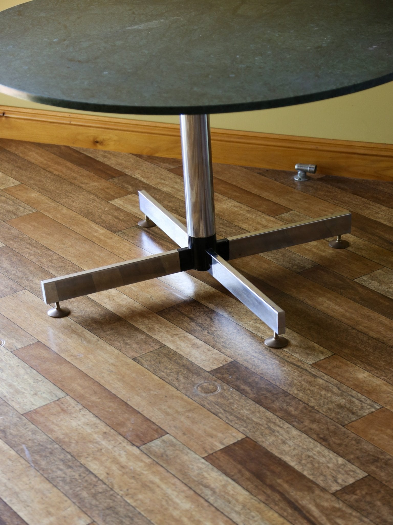 Italian Green Marble Dining Table with Chrome Base - Lumini Collections