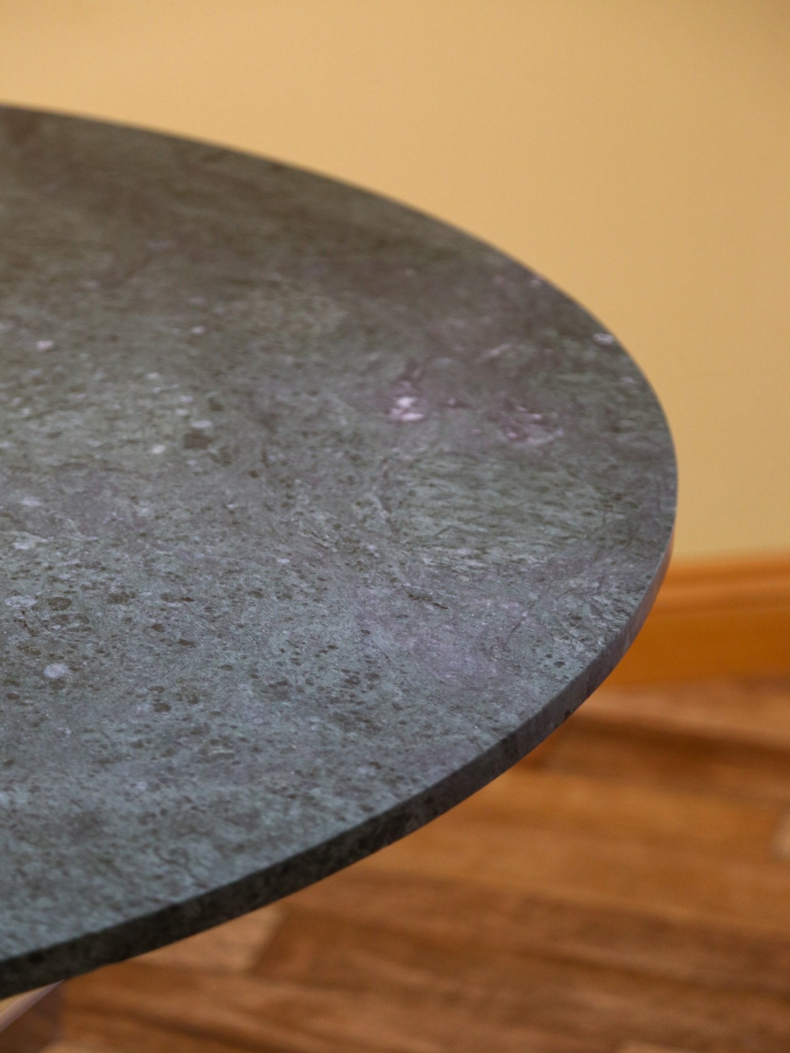 Italian Green Marble Dining Table with Chrome Base - Lumini Collections