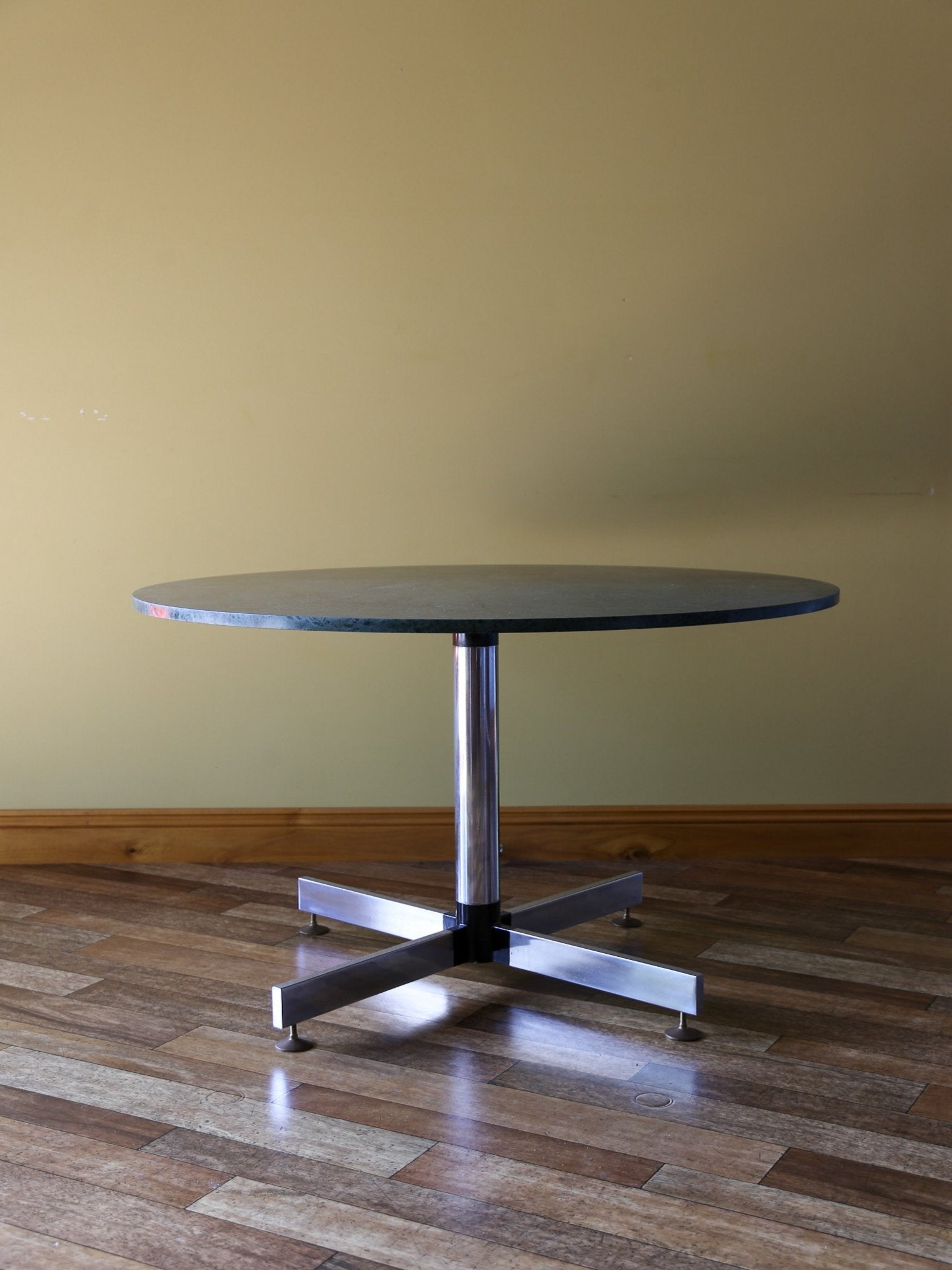Italian Green Marble Dining Table with Chrome Base - Lumini Collections