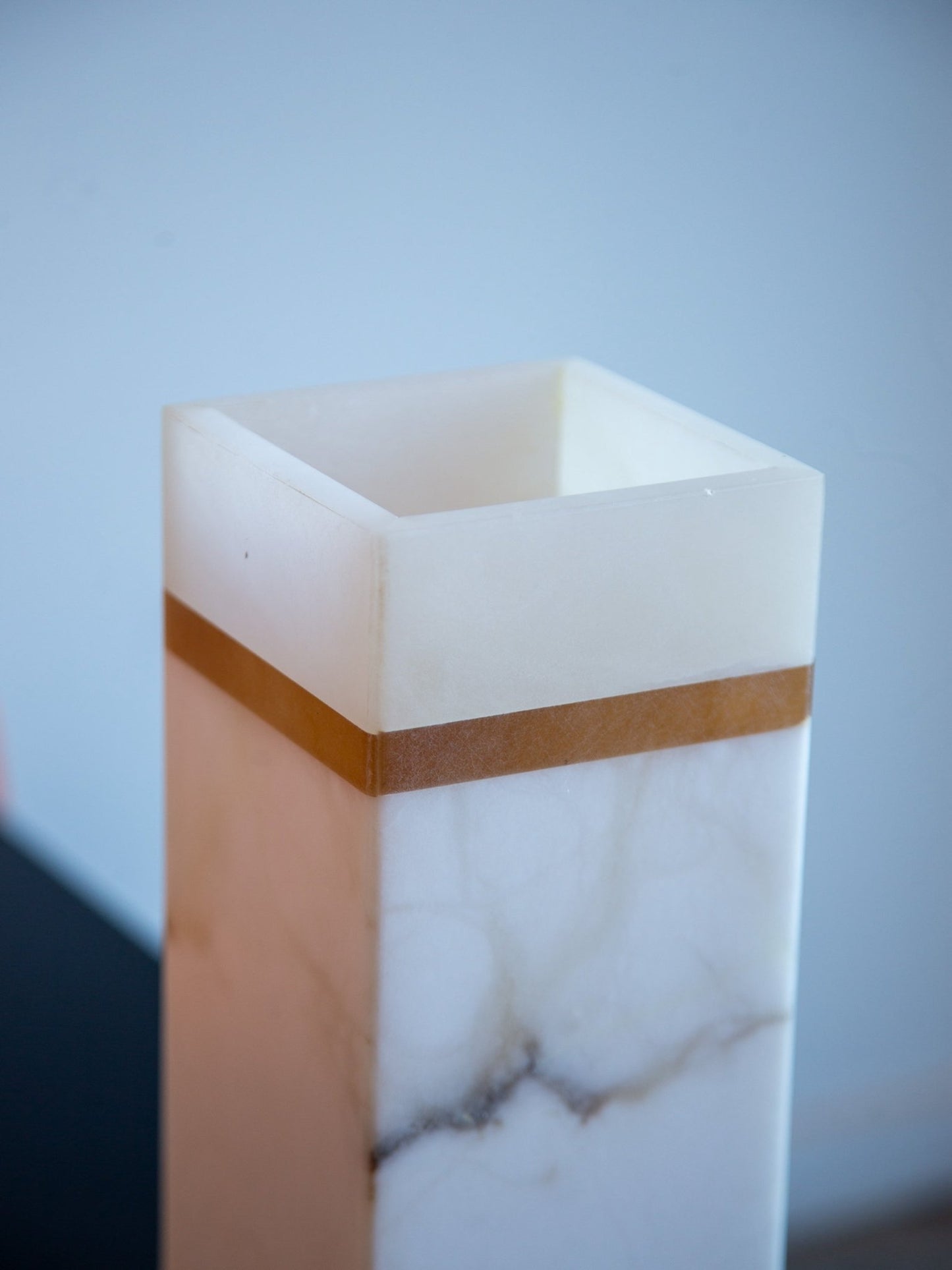 Italian Marble and Alabaster Square Vase, 1970s - Lumini Collections