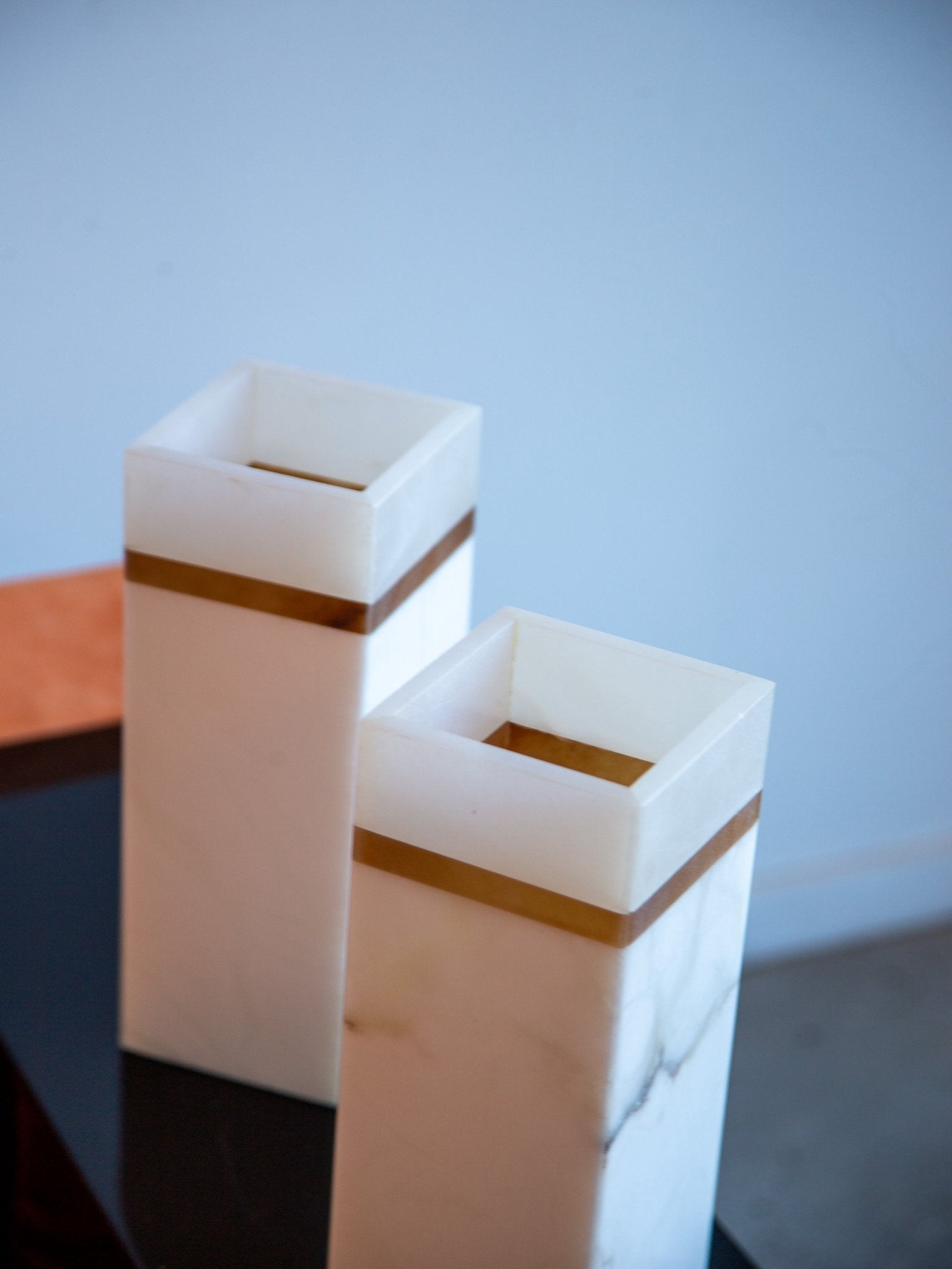 Italian Marble and Alabaster Square Vase, 1970s - Lumini Collections
