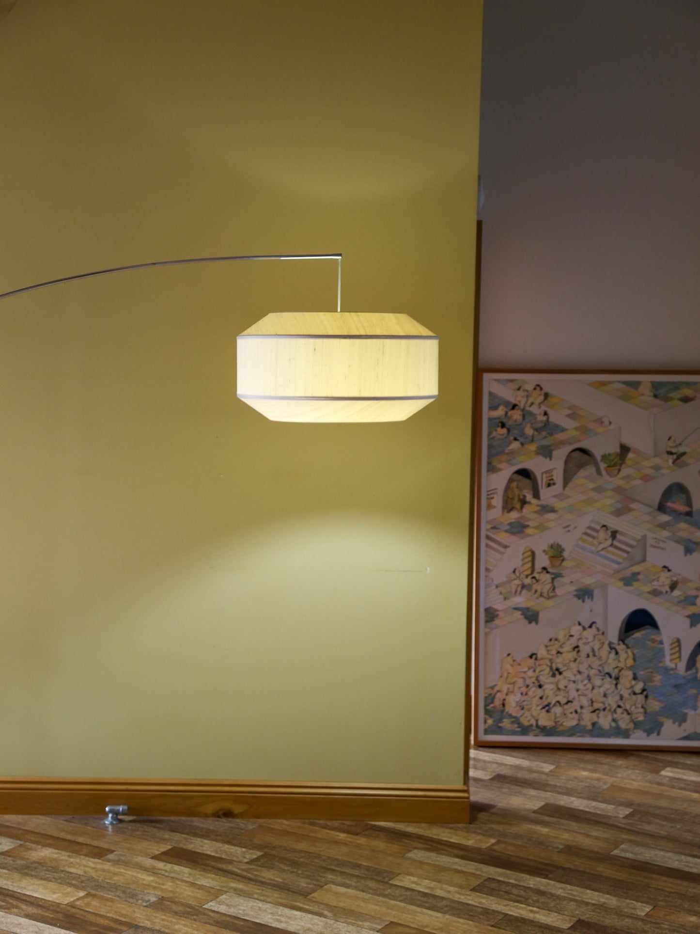 Italian Mid - Century Chrome Arc Floor Lamp with Suspended Shade - Lumini Collections