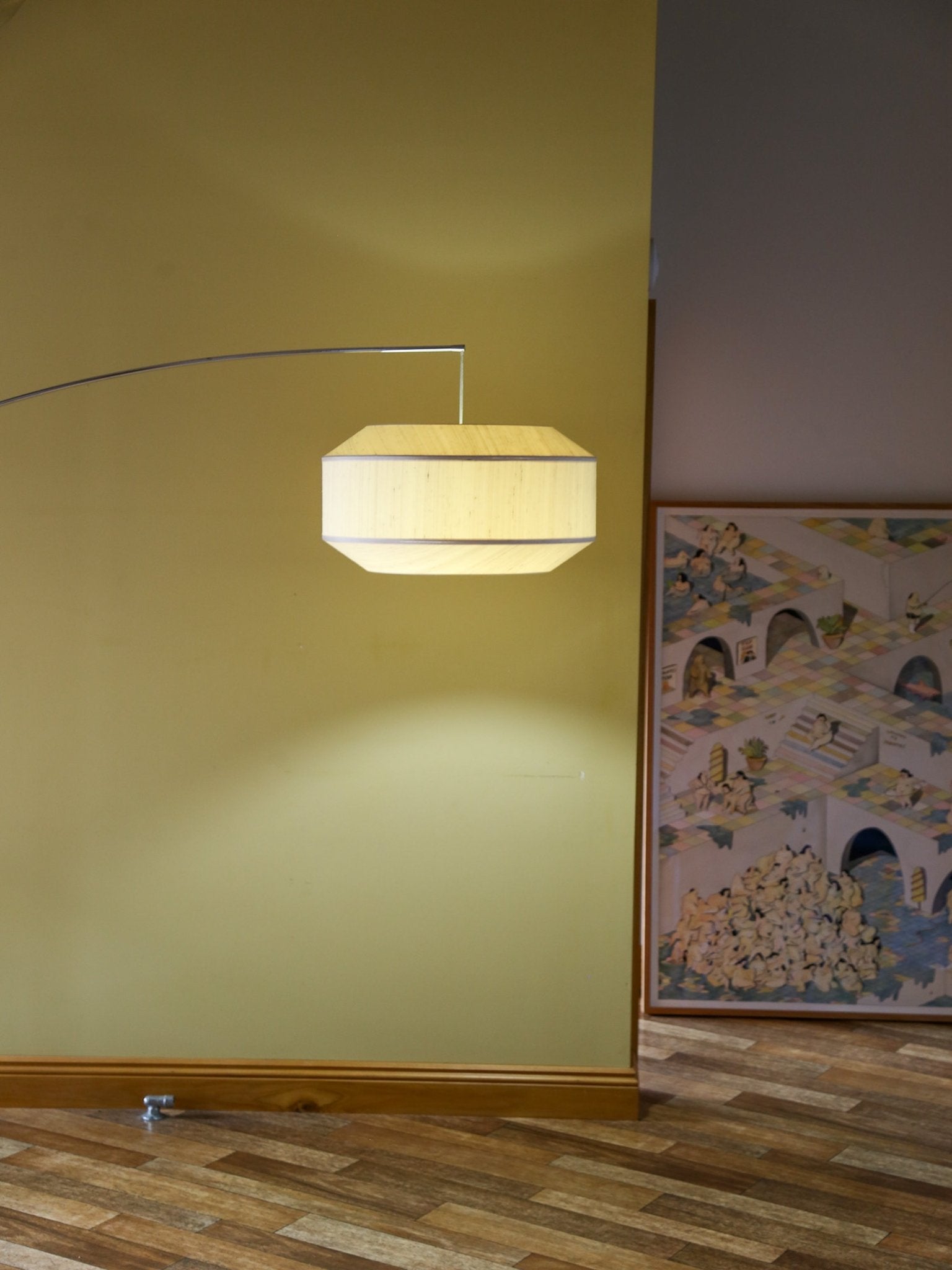 Italian Mid - Century Chrome Arc Floor Lamp with Suspended Shade - Lumini Collections