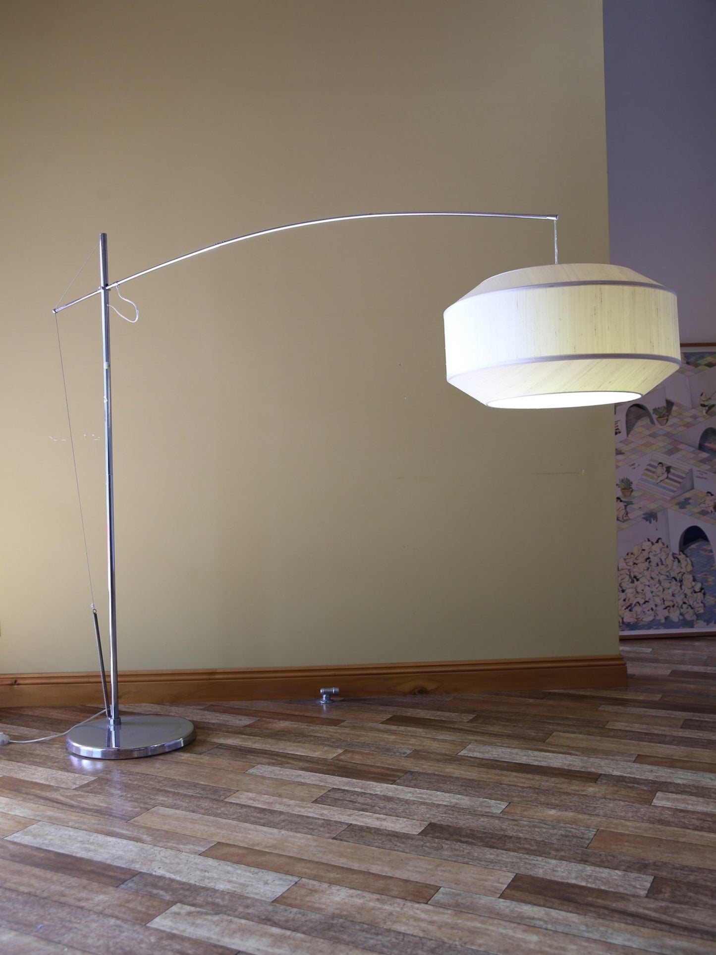 Italian Mid - Century Chrome Arc Floor Lamp with Suspended Shade - Lumini Collections