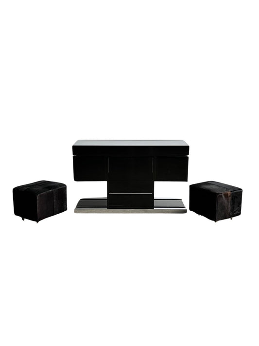 Italian Mid Century Modern Dry Bar Console by Willy Rizzo in Chrome and Lacquered Timber - Lumini Collections