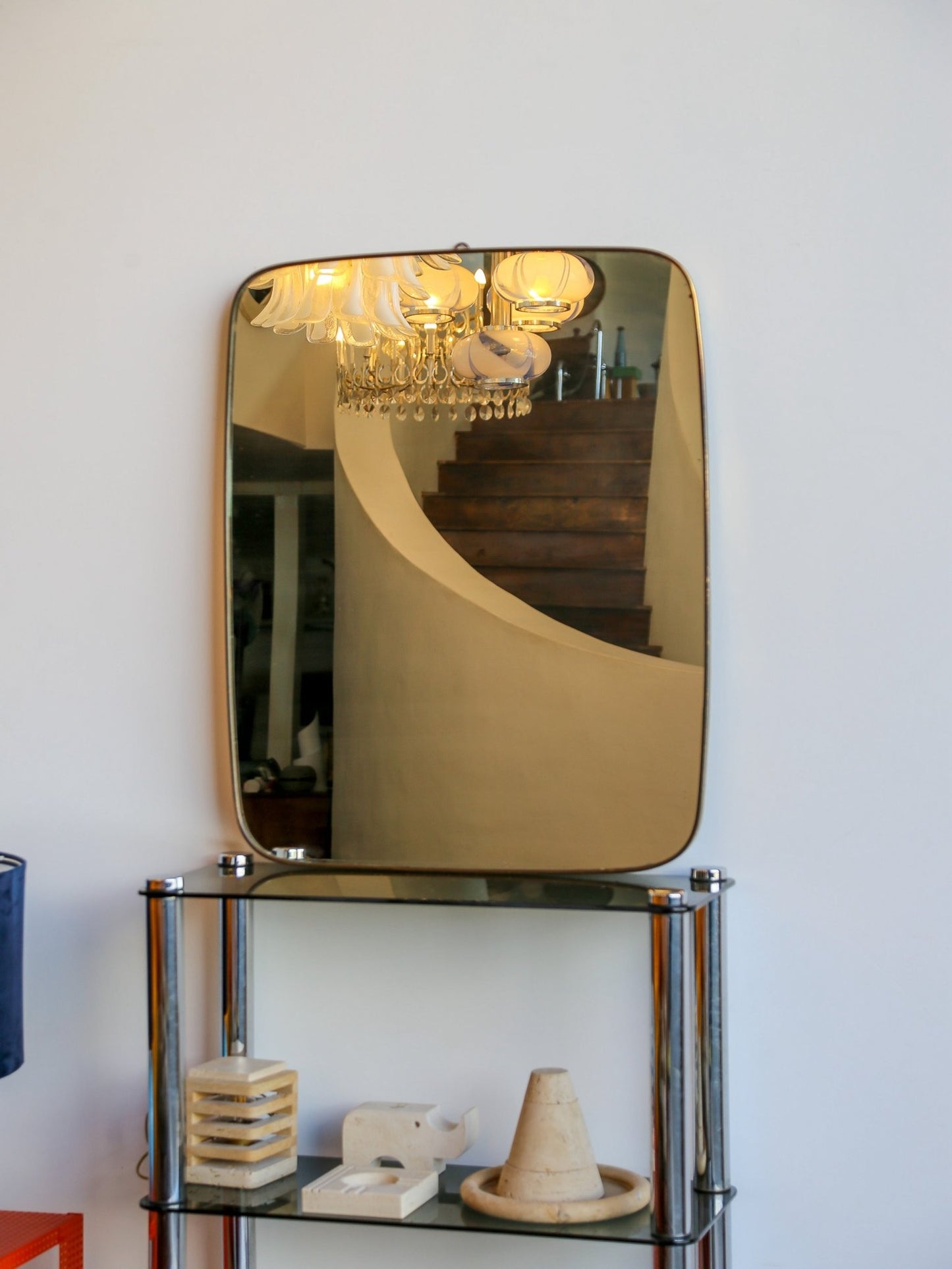 Italian Mid - Century Modern Wall Mirror with Brass Frame, 1970s - Lumini Collections