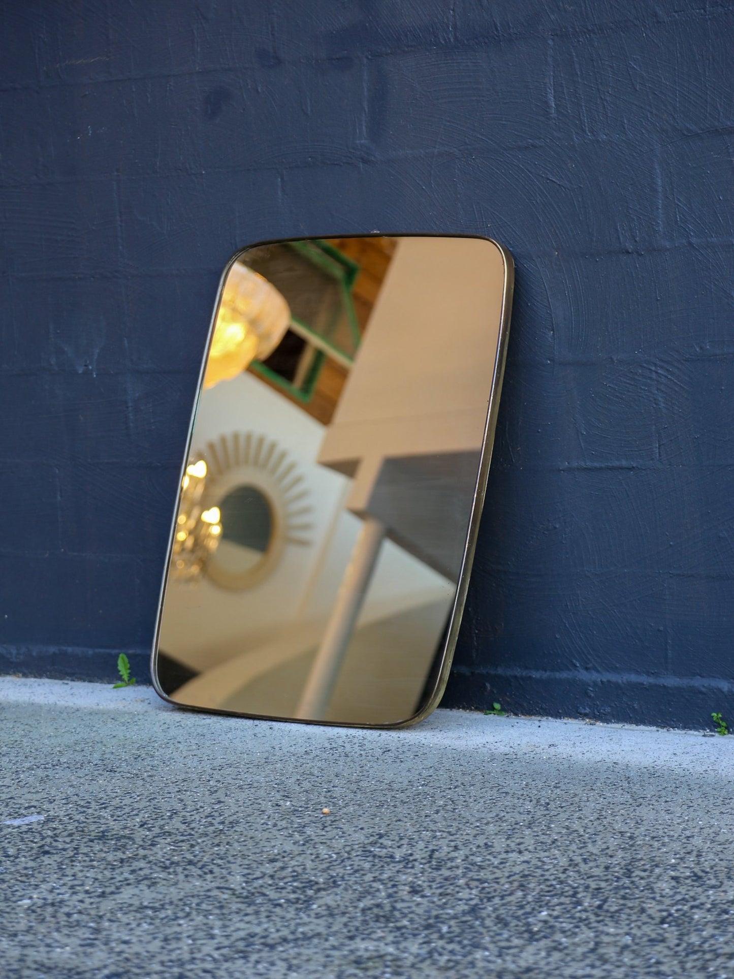 Italian Mid - Century Modern Wall Mirror with Brass Frame, 1970s - Lumini Collections