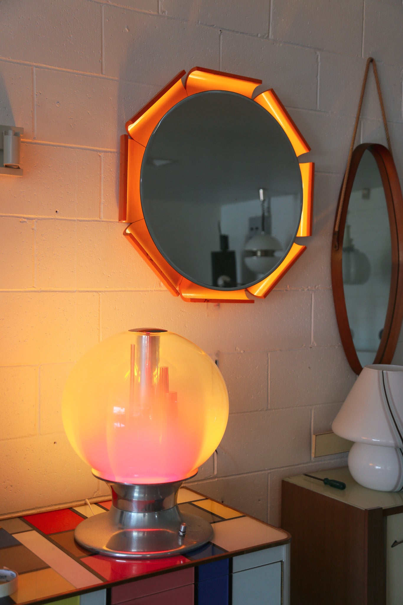 Italian Space Age illuminated wall mirror by ISA Bergamo, 1970s - Lumini Collections