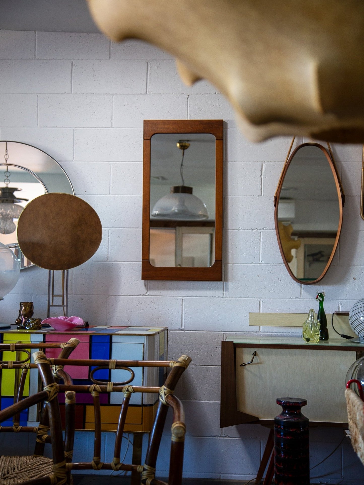 Italian Teak Mirror, 1960s – Mid - Century Rectangular Wall Mirror with Rounded Corners - Lumini Collections