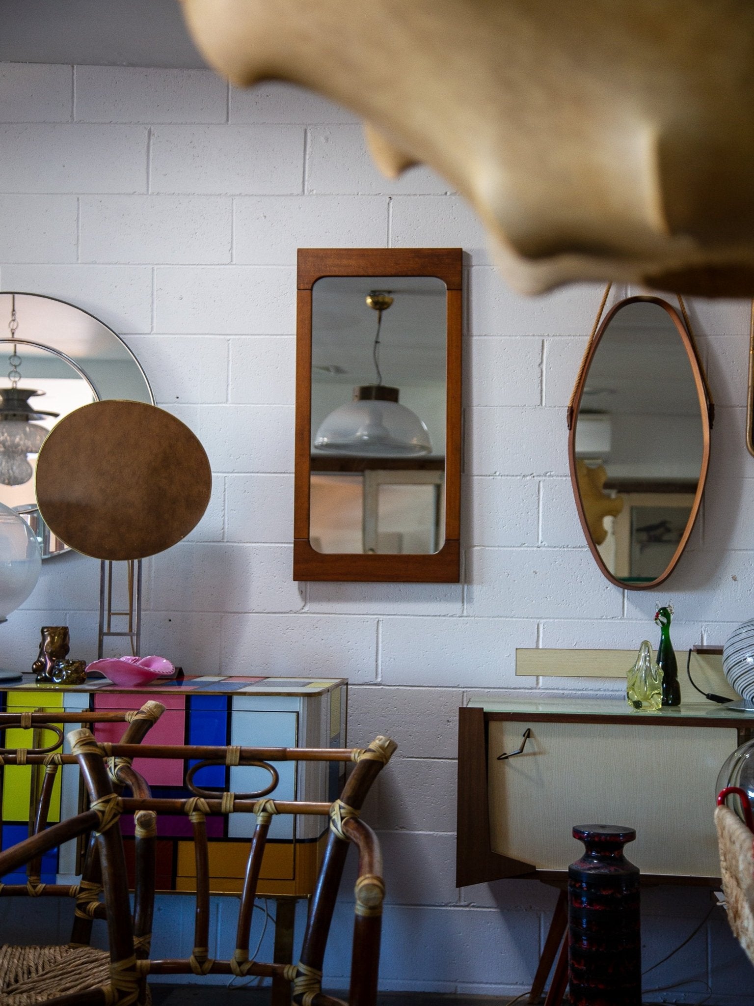 Italian Teak Mirror, 1960s – Mid - Century Rectangular Wall Mirror with Rounded Corners - Lumini Collections