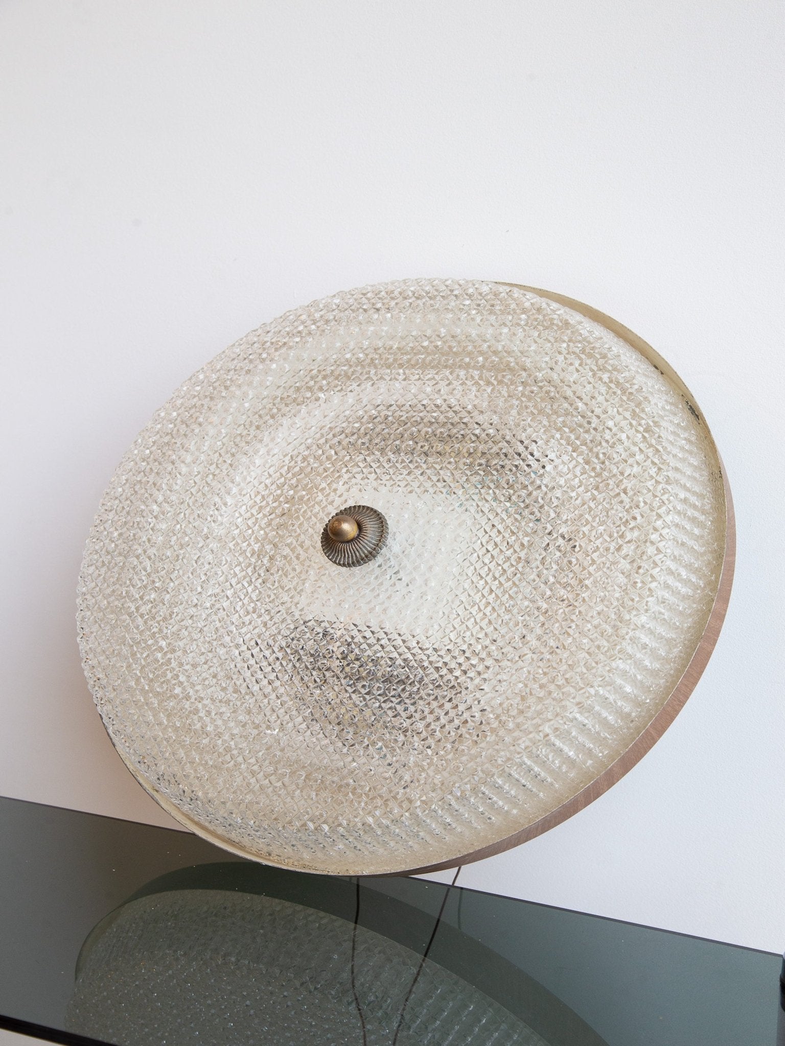 Italian Textured Glass and Brass Ceiling Light - Lumini Collections