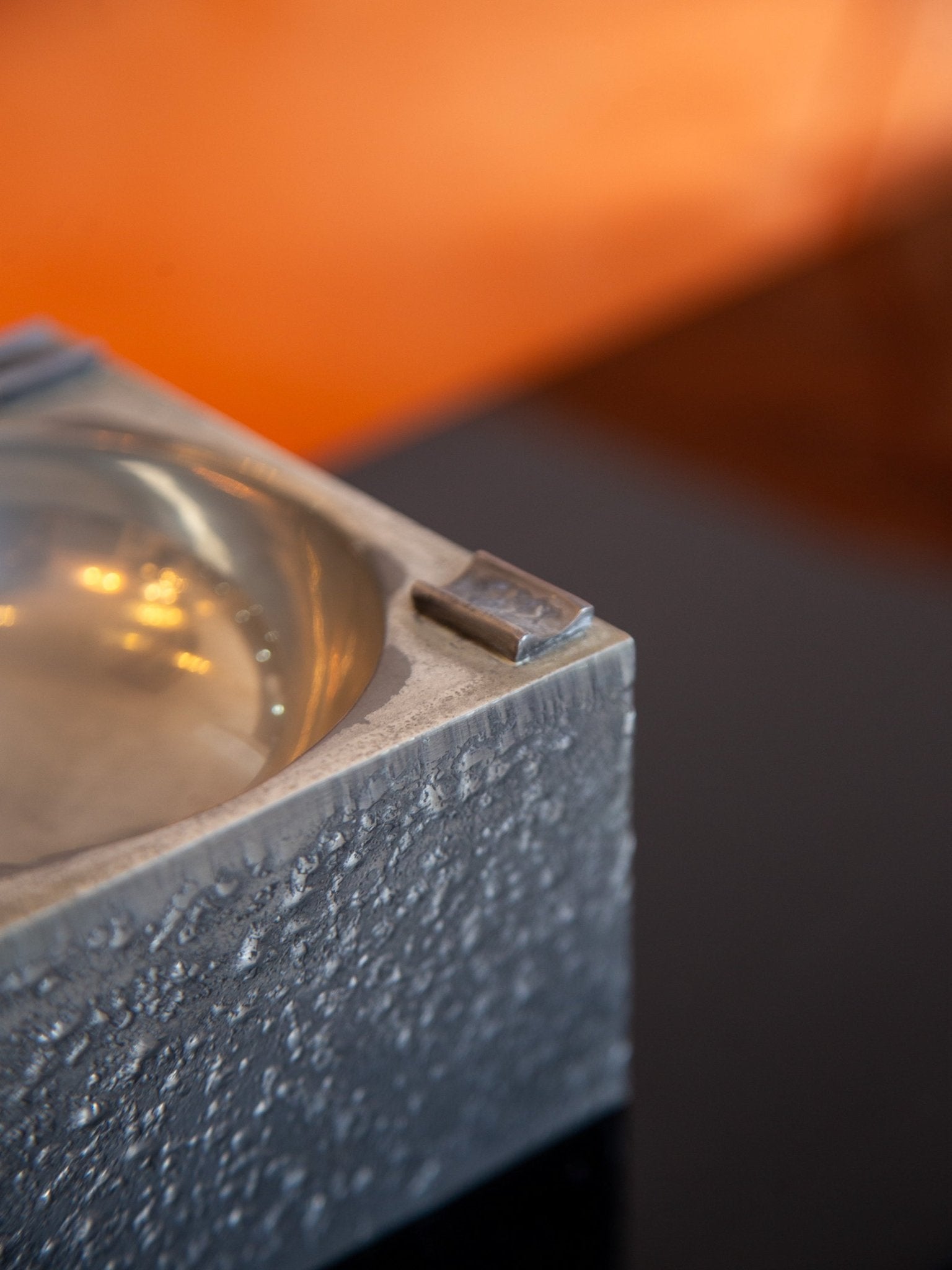 Italian vintage brutalist square ashtray in textured metal by Eltro, 1970s - Lumini Collections