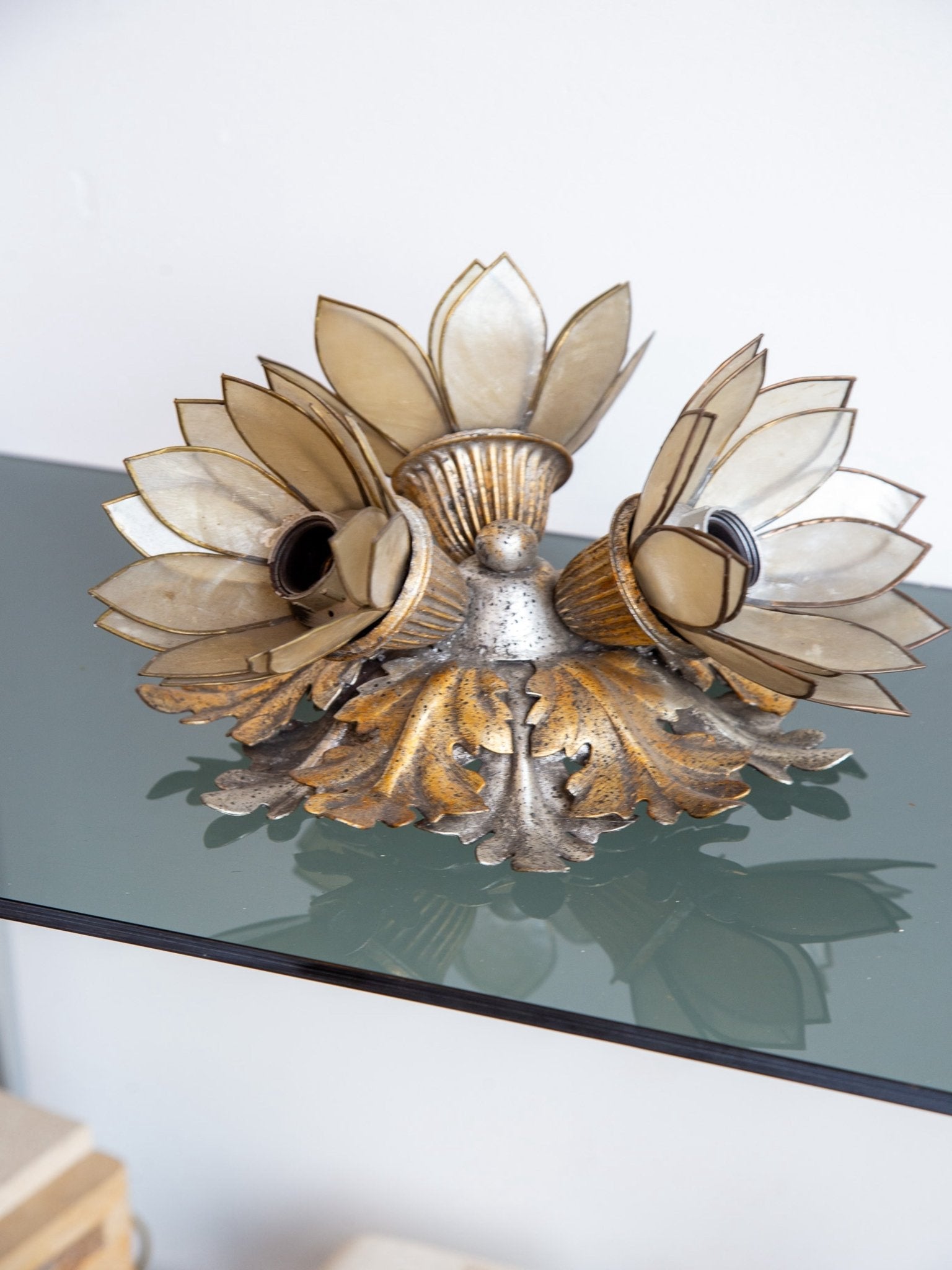 Italian Vintage Floral Sconces in Gilt Iron by Banci Firenze, 1970s - Lumini Collections