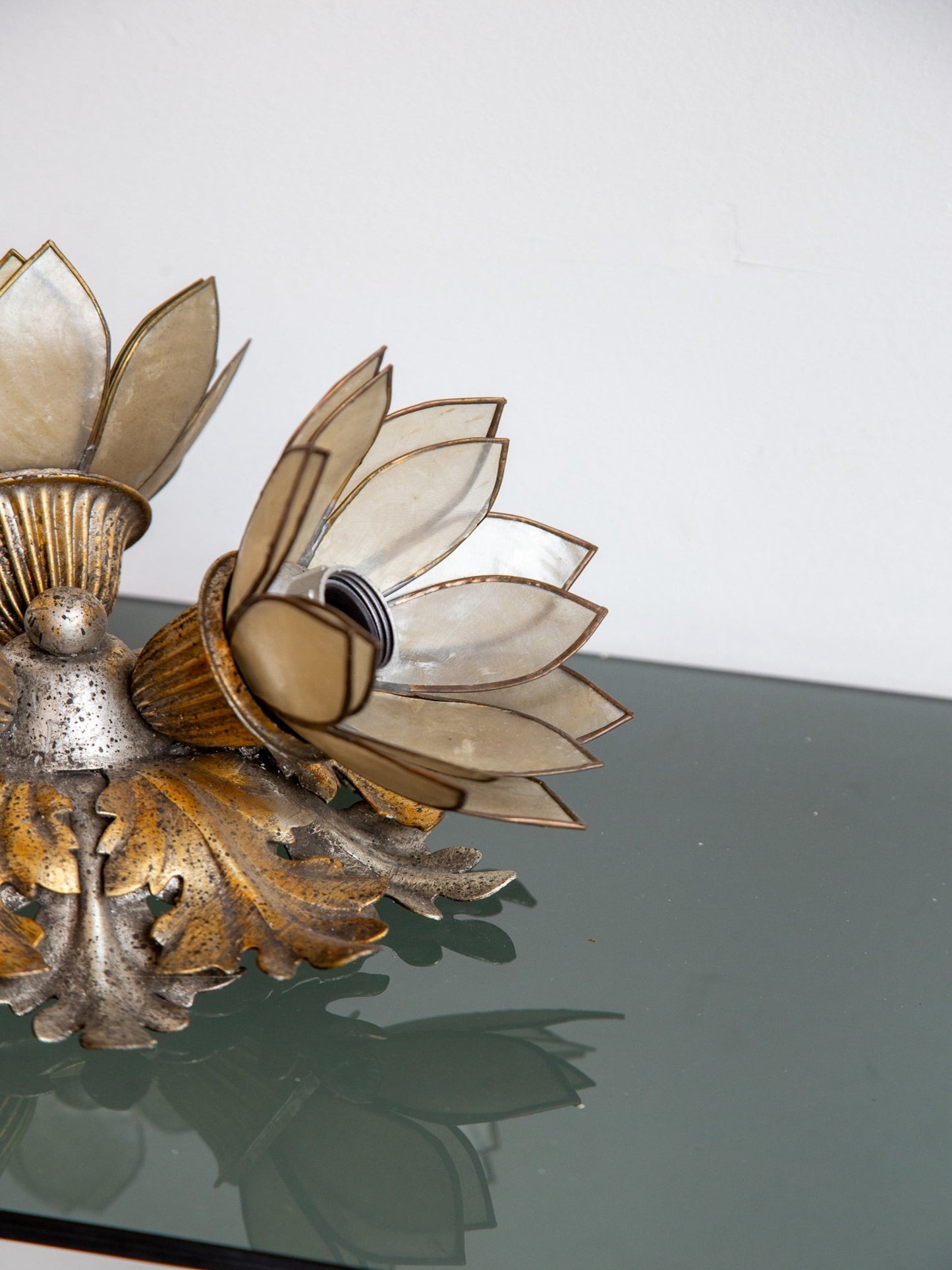 Italian Vintage Floral Sconces in Gilt Iron by Banci Firenze, 1970s - Lumini Collections