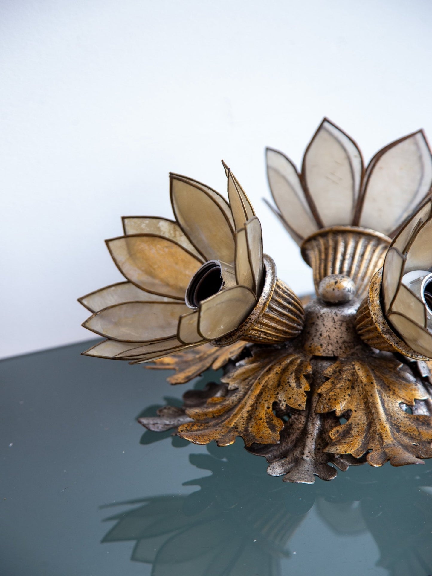 Italian Vintage Floral Sconces in Gilt Iron by Banci Firenze, 1970s - Lumini Collections