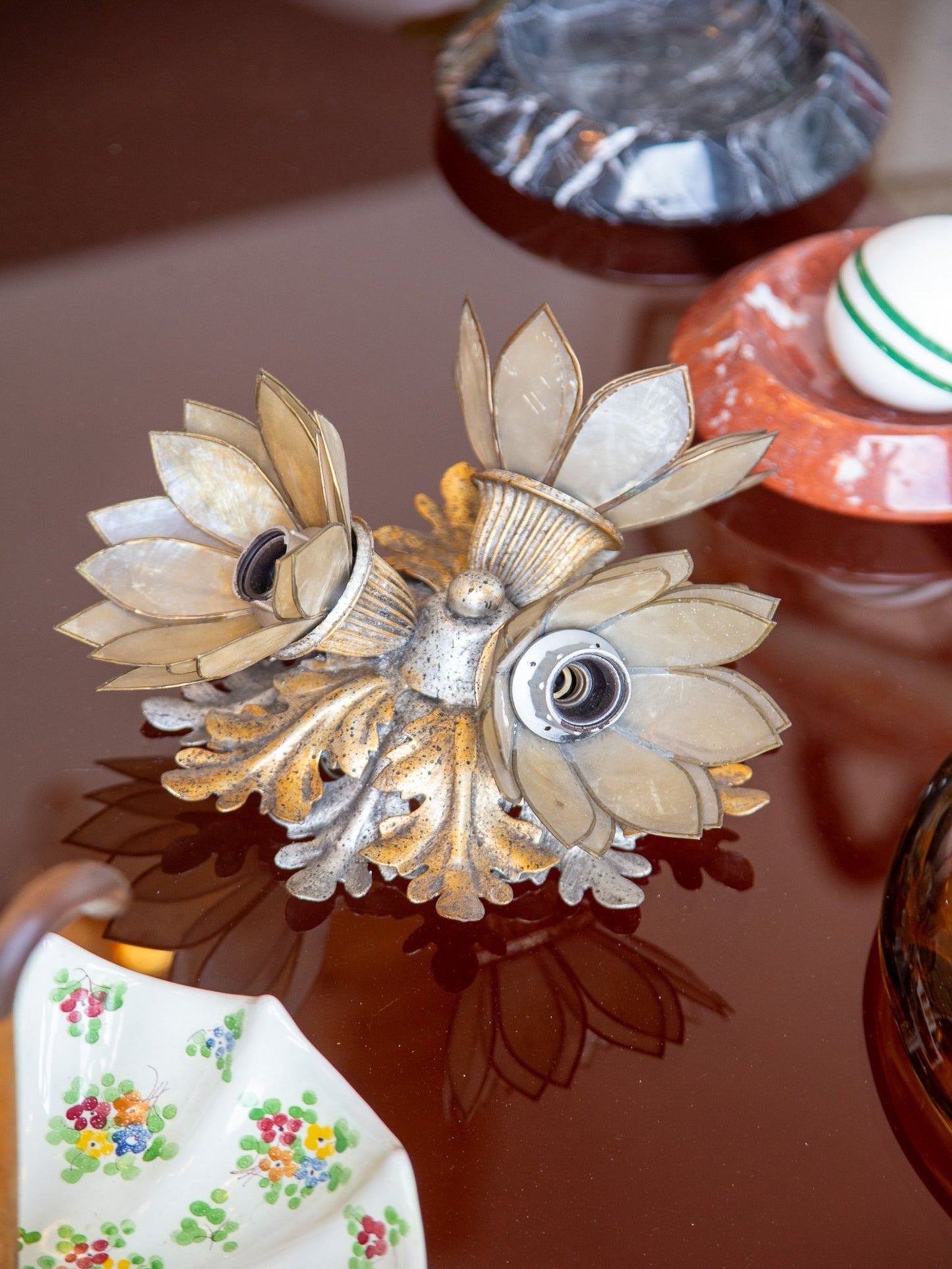 Italian Vintage Floral Sconces in Gilt Iron by Banci Firenze, 1970s - Lumini Collections