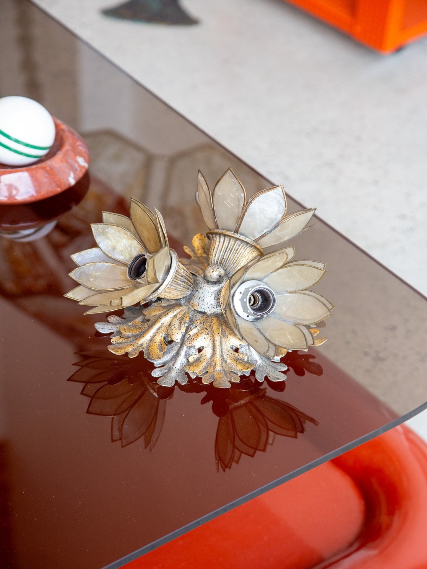 Italian Vintage Floral Sconces in Gilt Iron by Banci Firenze, 1970s - Lumini Collections